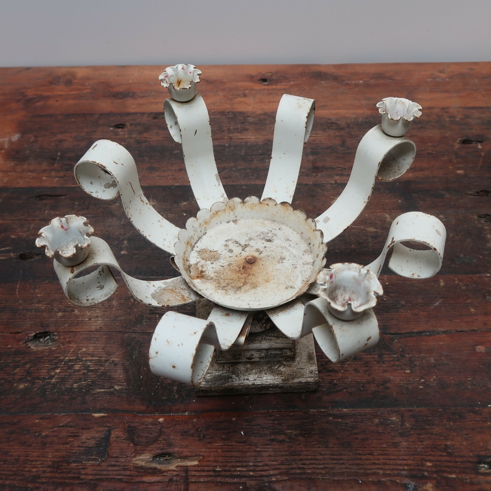 Vintage Candle Holder Planter Shabby Chic White 10" x 10" x H9"