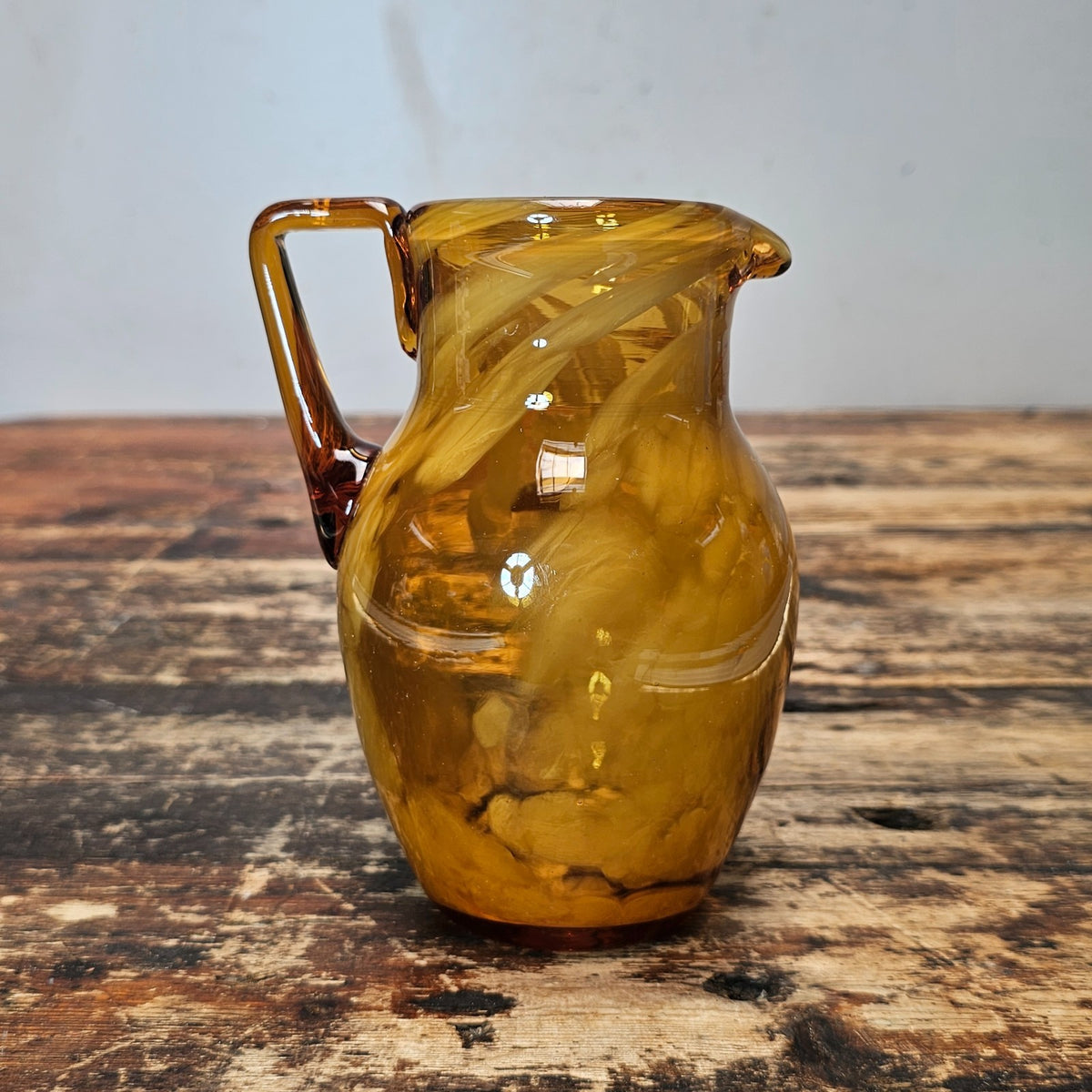 Vintage Rainbow Art Glass Co. "Folded Ribbon" Pitcher Mid-Century USA 6"H