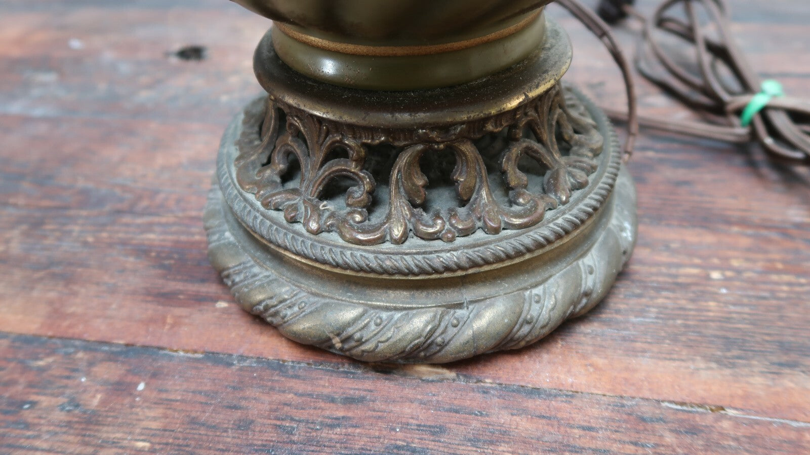 Antique Floral Design Tole and Brass Table Lamp 6.5" x 6.5" x H32.5" (To Harp)