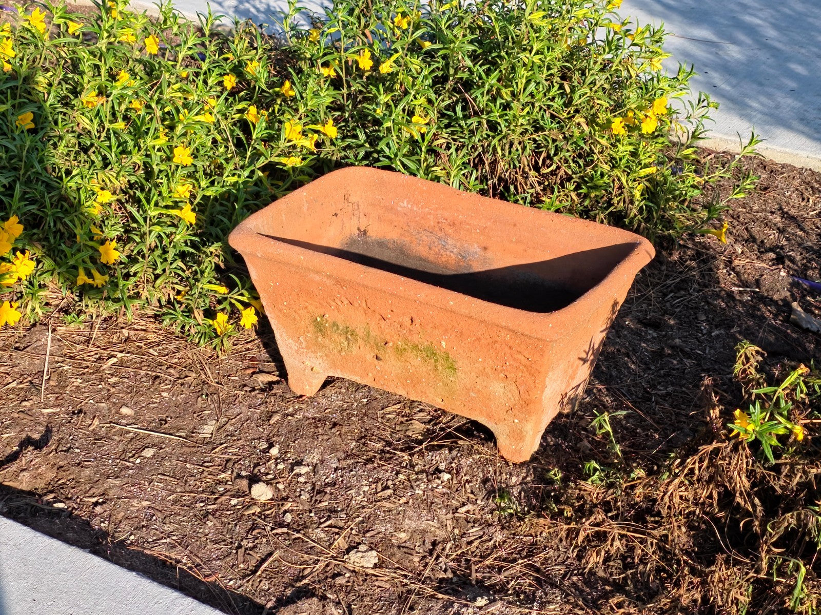 Large Vintage Mexican Terracotta Planter Footed Rustic Garden Pot 21" Weathered
