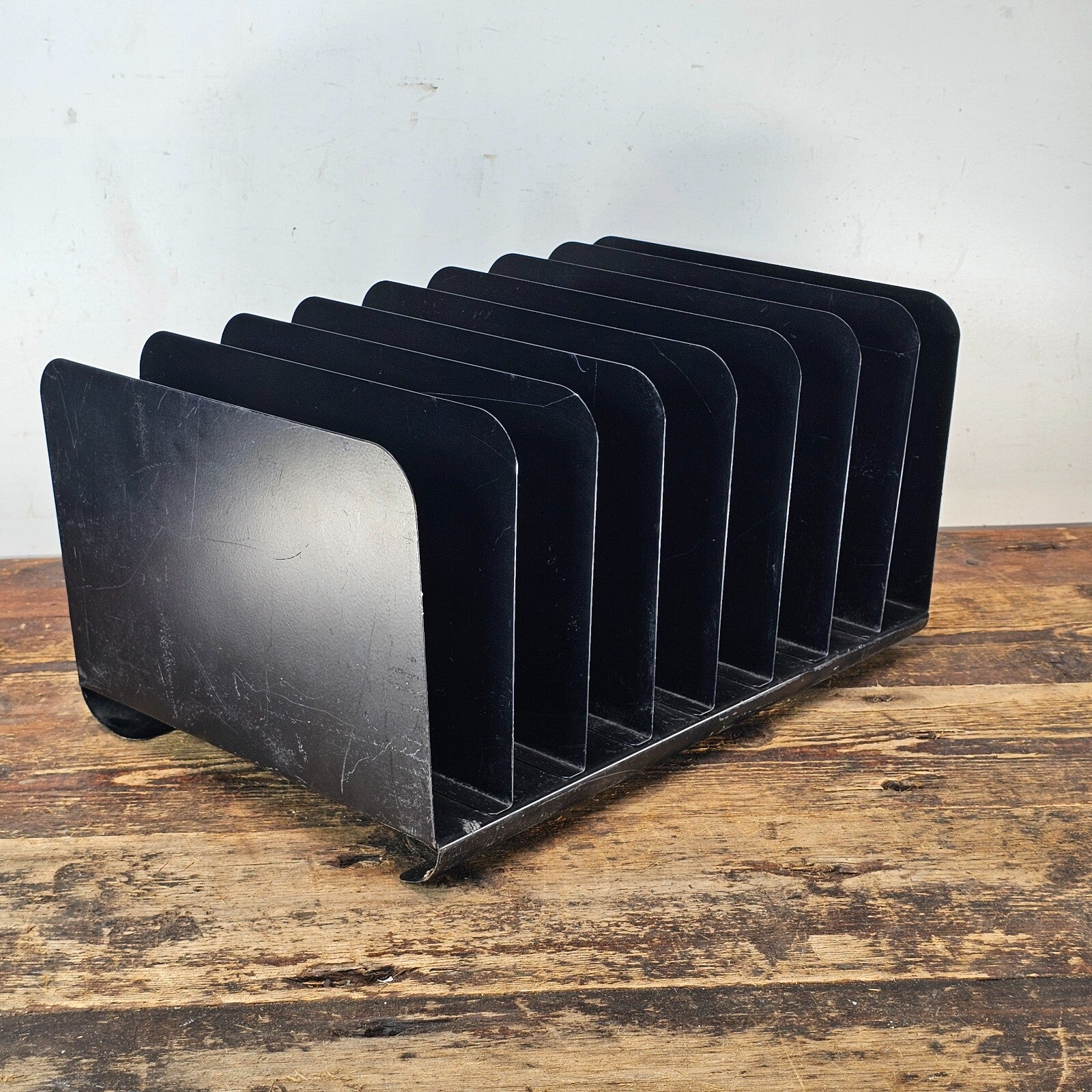 Vintage 8 Compartment Black Steel Desktop File Organizer