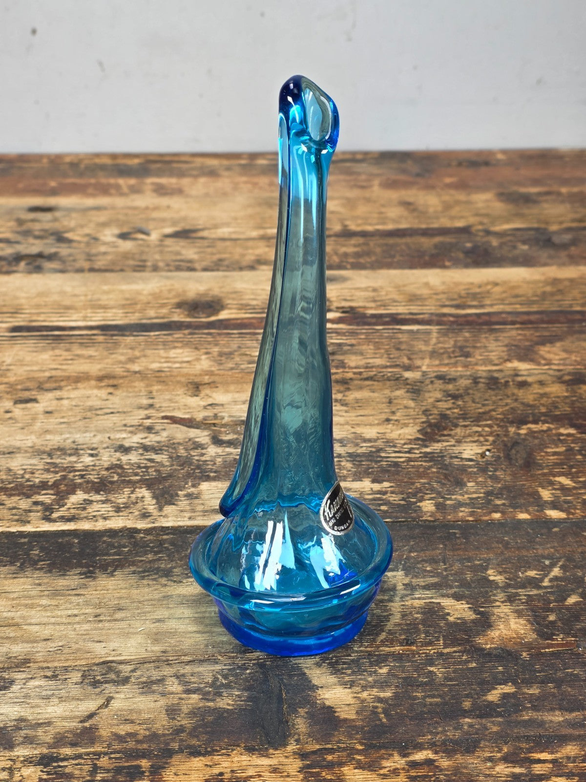 Vintage Kanawha Blue Hand Blown Glass Vase Dunbar W.Va. 1960s Mid Century Modern