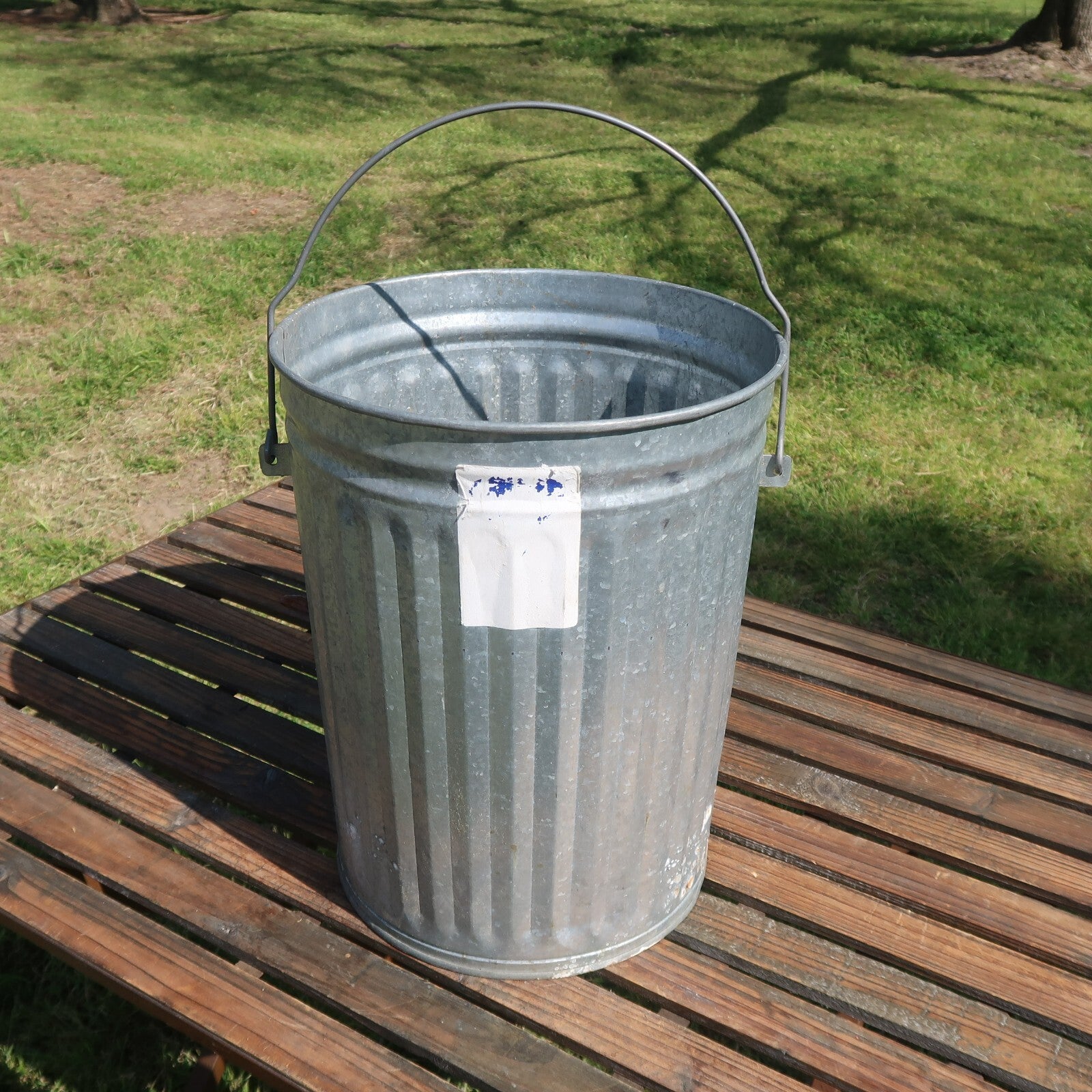 Vintage Metal Outdoor Trash Can with Handle Garden Planter Farmhouse