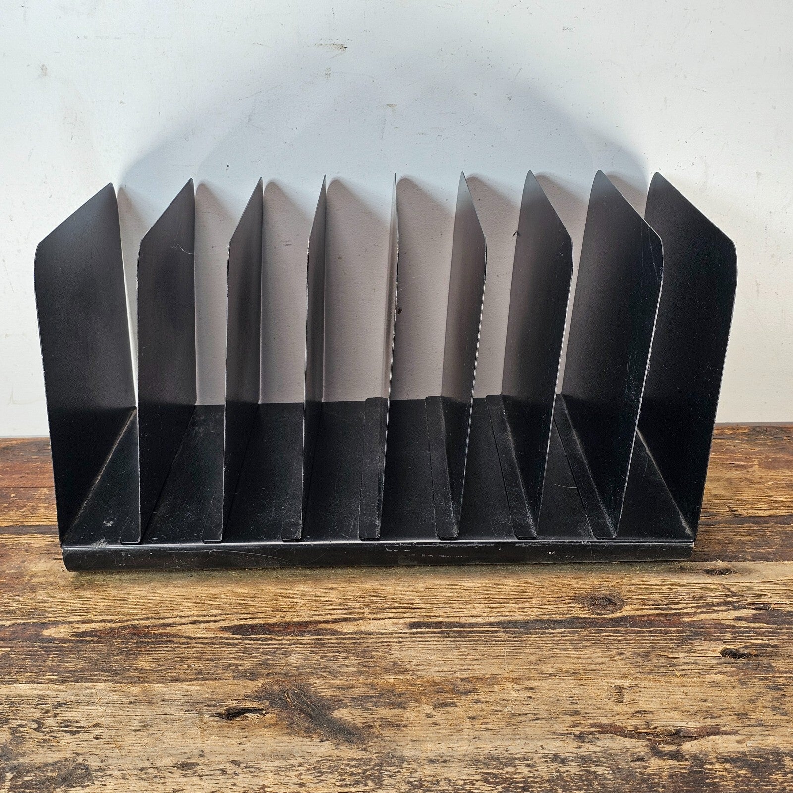 Vintage 8 Compartment Black Steel Desktop File Organizer
