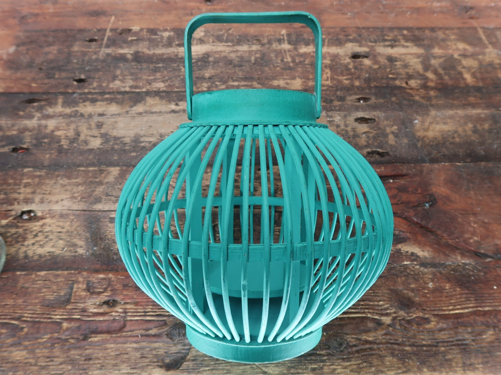 Green Bamboo Candle Lantern With Handle 10" x 10" x H 8.5"
