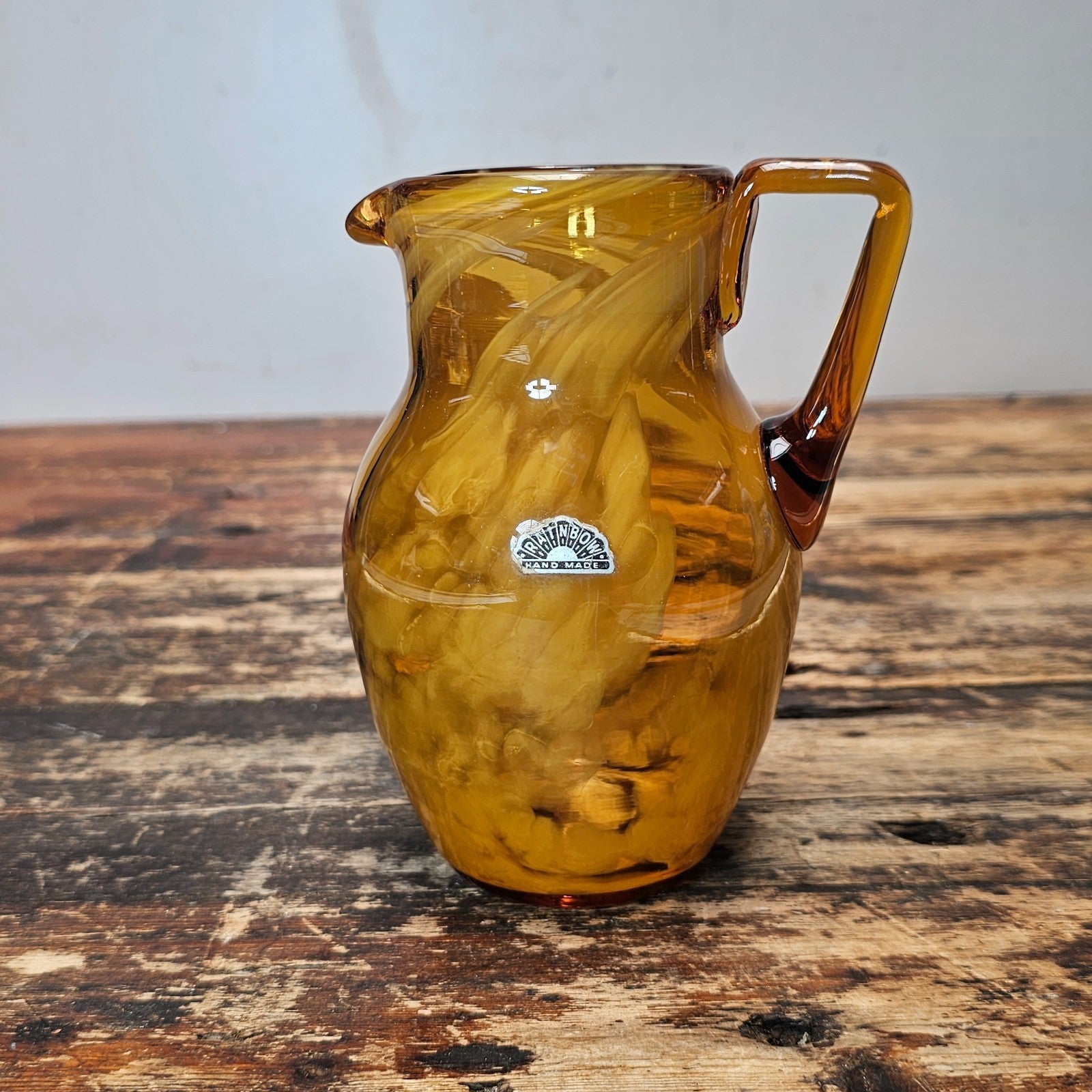 Vintage Rainbow Art Glass Co. "Folded Ribbon" Pitcher Mid-Century USA 6"H