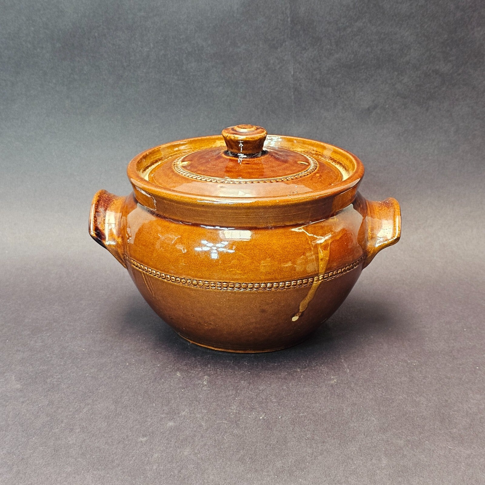 Vintage Pearsons Of Chesterfield Crock Bean Oven Pot Covered Lid Handles Brown