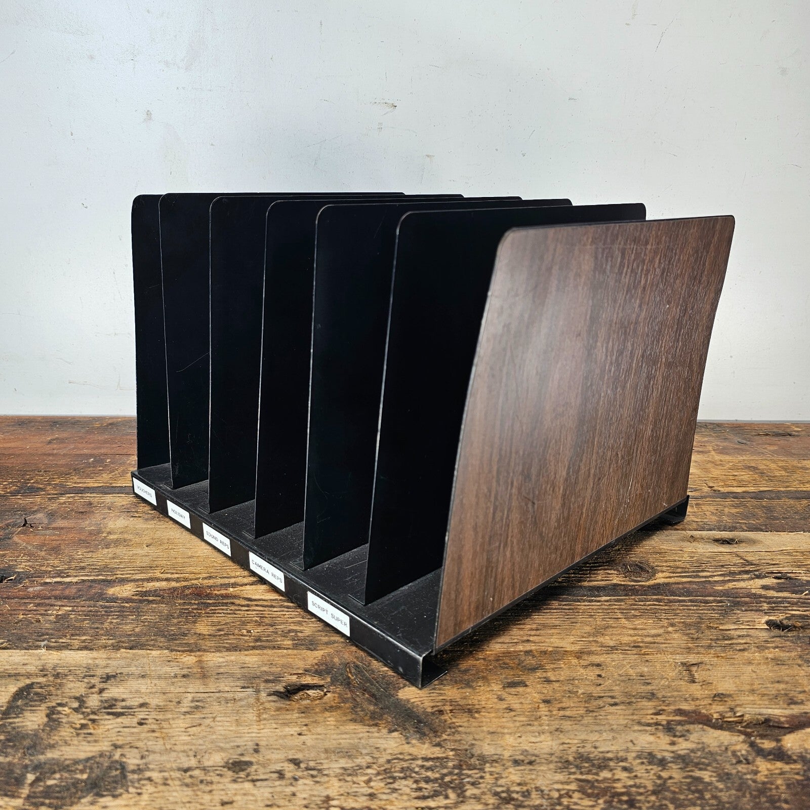 Vintage 6 Compartment Desktop File Organizer with Wood Grain Finish