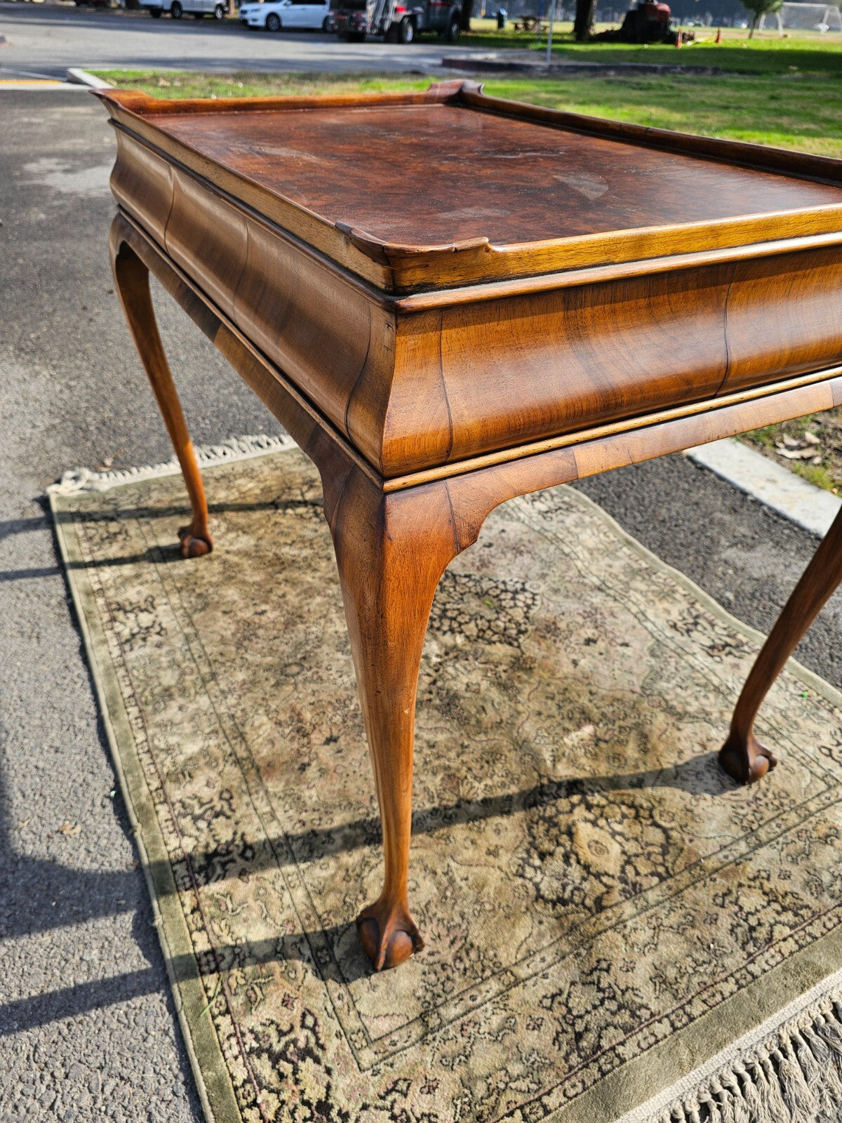 Antique Queen Anne style Tea Table With Burled Walnut On The Top