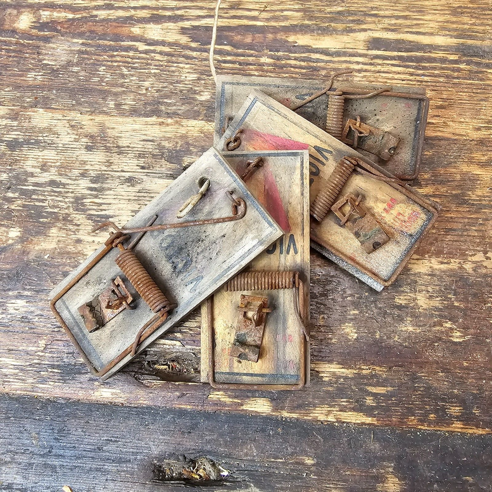 Set of 4 Vintage Victor Wooden Mouse Traps