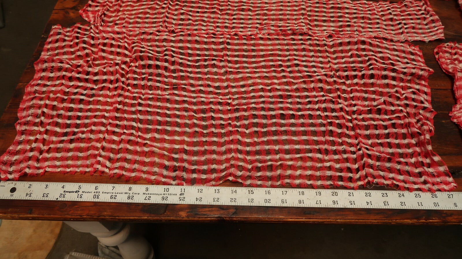 Antique Vintage Red and White Plaid Doll Fabric