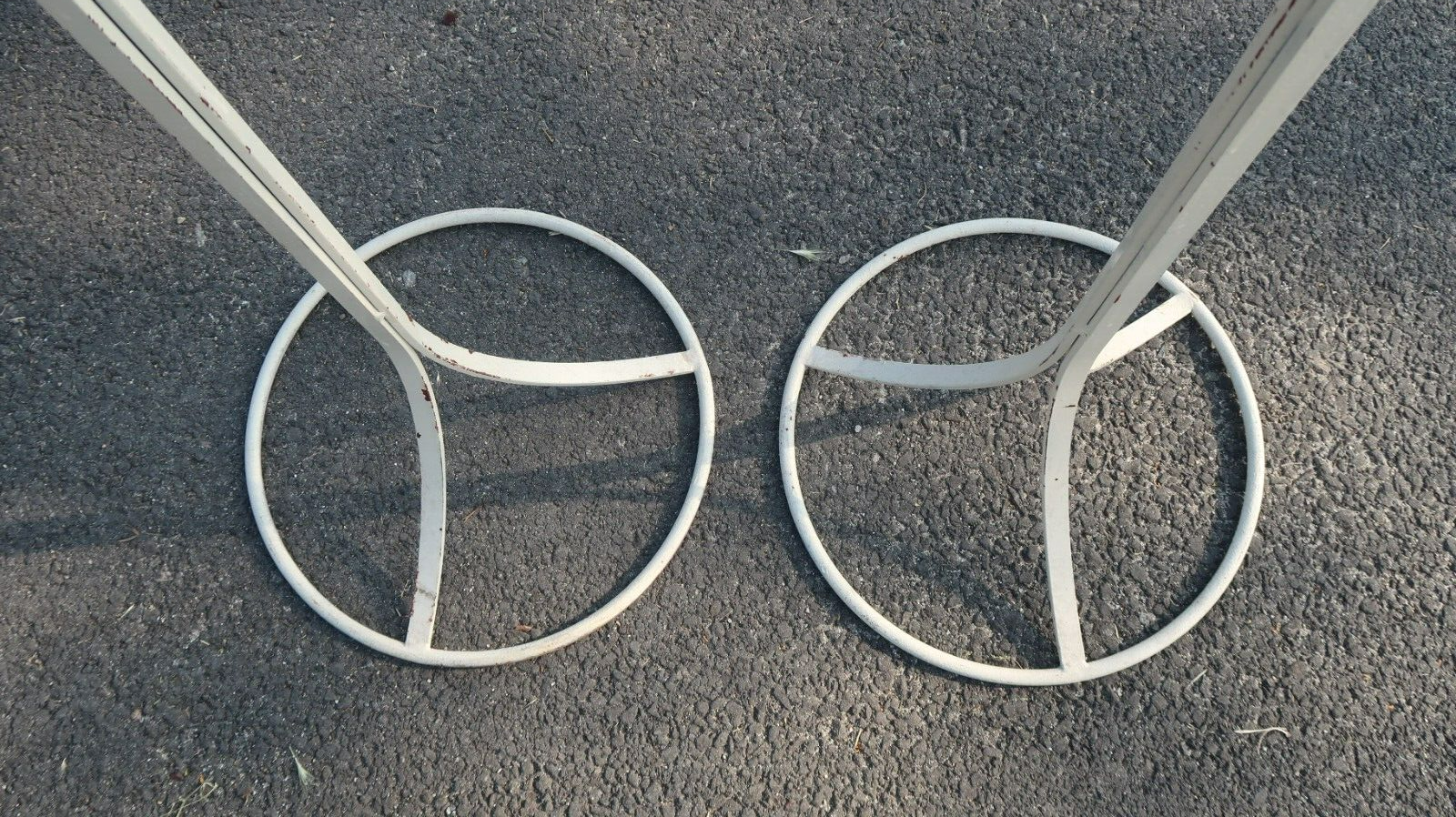 2 Vintage Free Standing Steel Stanchions 40.5" Cream Aisle Divider (B)
