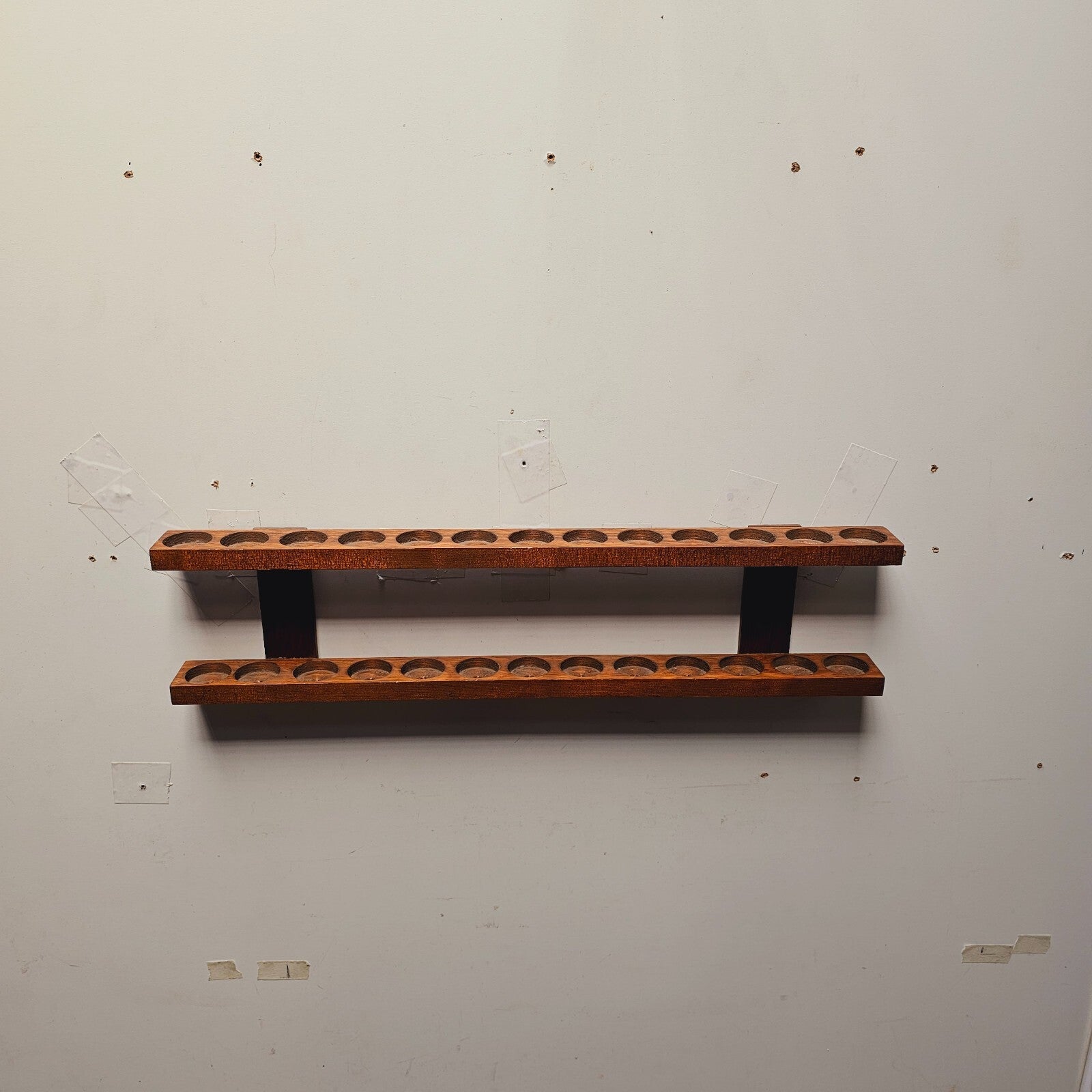 Vintage Wood Shot Glass Wall Display Holder Holds 26 Glasses (B)