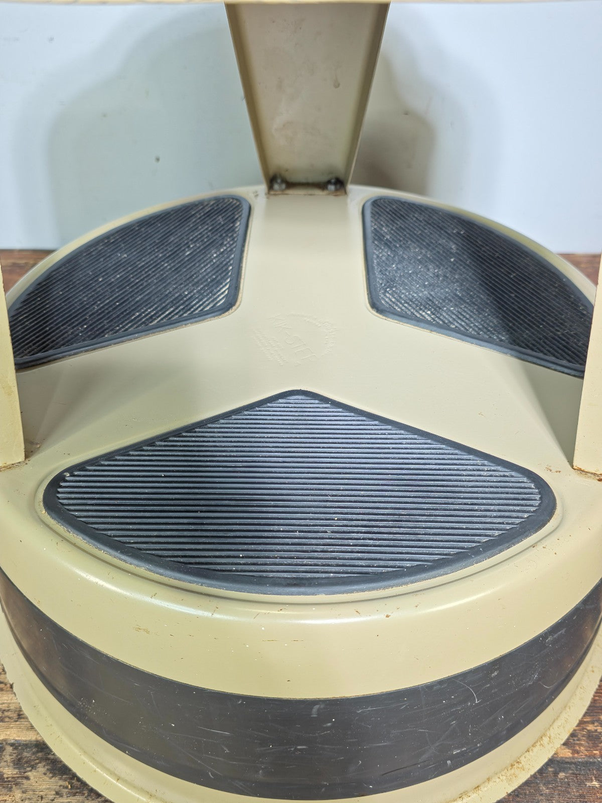 Vintage KIK-STEP Rolling Step Stool Beige Black Industrial 1980s USA