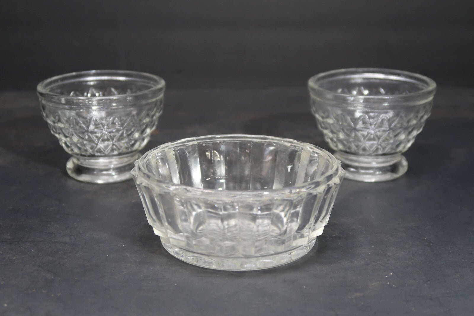 Lot of 3 Vintage 2 Goblet Glasses & 1 Candy Nut Dish Bowl