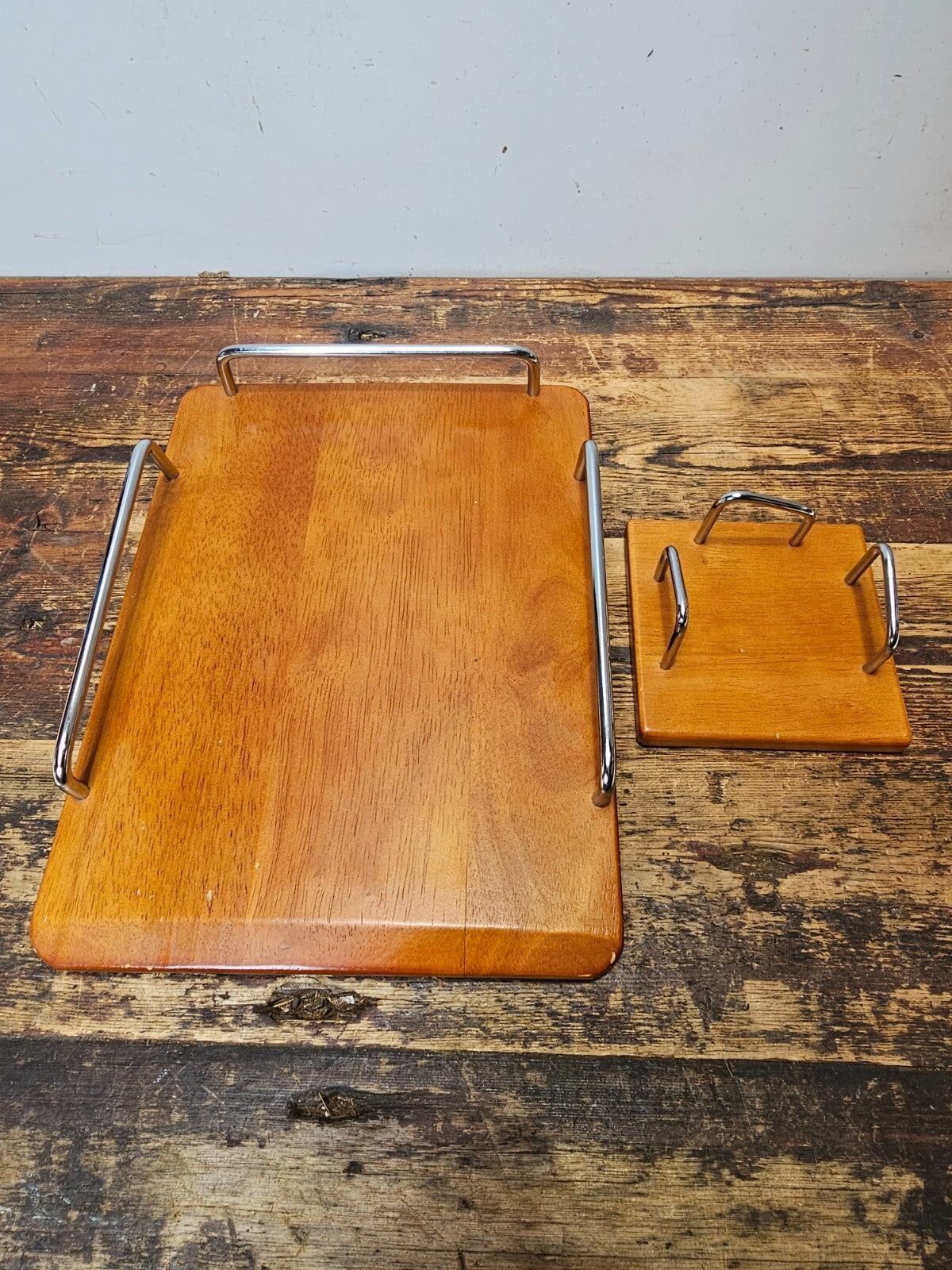 Danish Modern Style Teak Desktop Organizer Set with Chrome Handles
