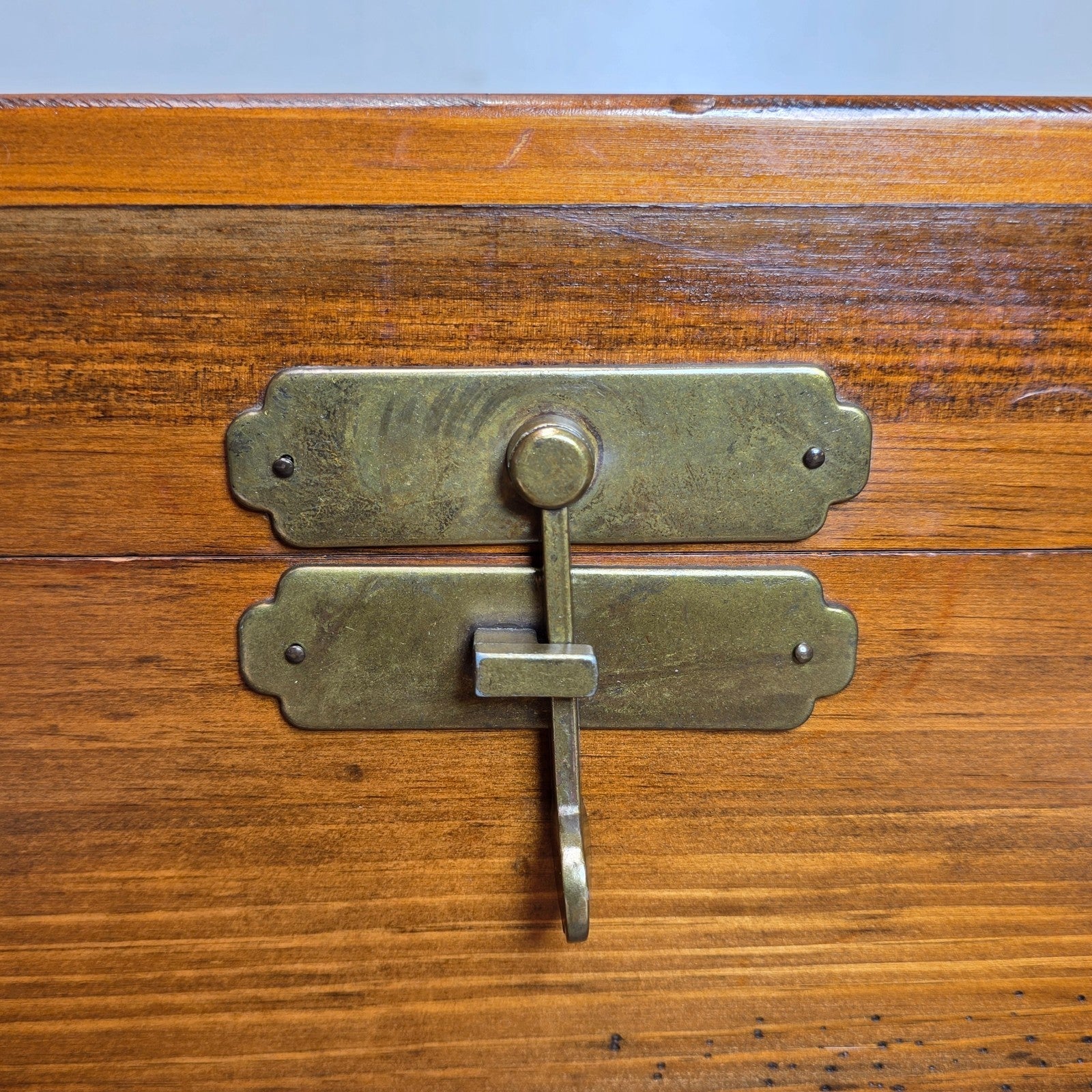 Vintage Wooden Storage Trunk with Korean-Style Brass Hardware