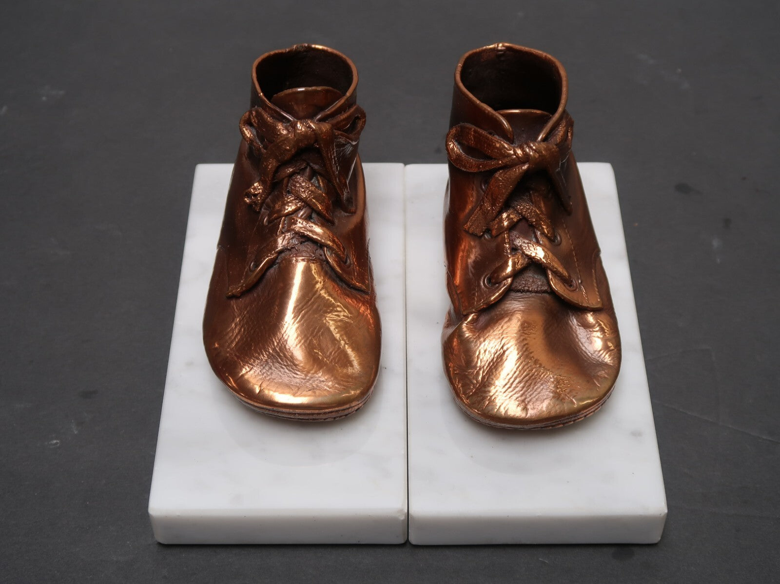 Pair Bronzed Baby Shoes on Marble Base 6" x 3" x H 3.5" Made In Italy Vintage