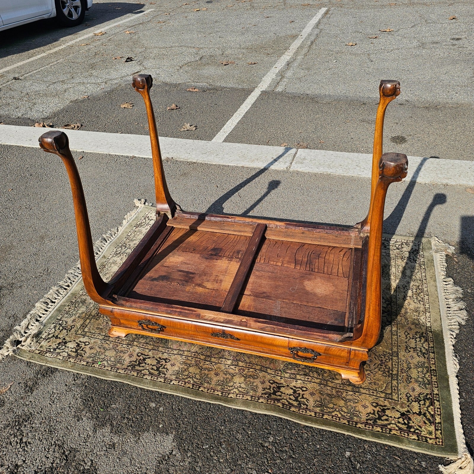 Antique Queen Anne style Tea Table With Burled Walnut On The Top