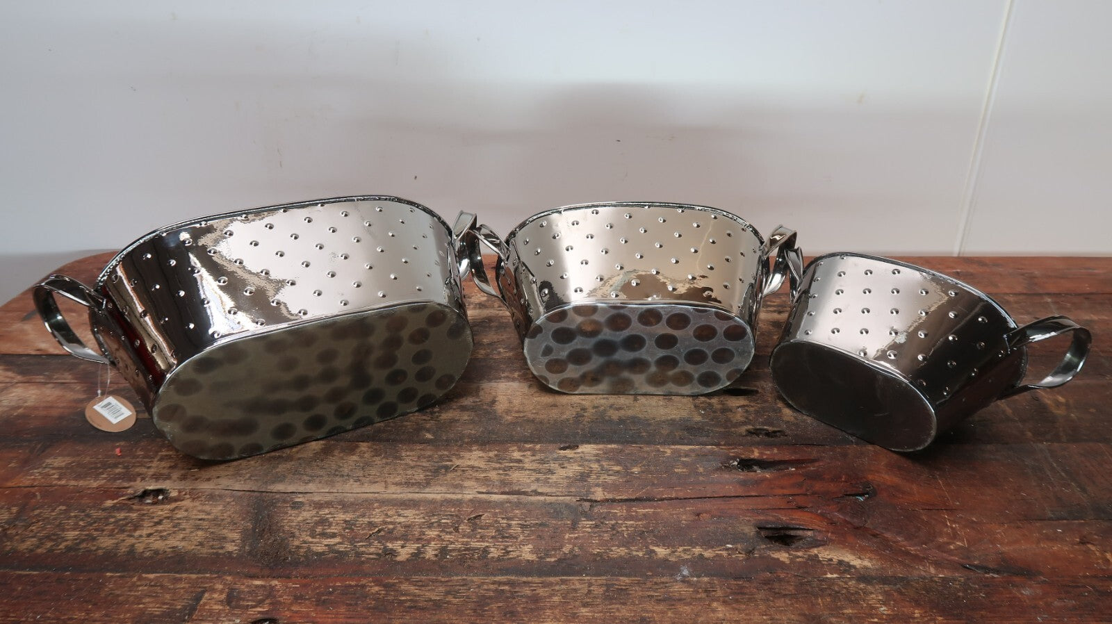 Metal Oval Planters Set of 3 Nested Smoke Metalic Planter With Handles