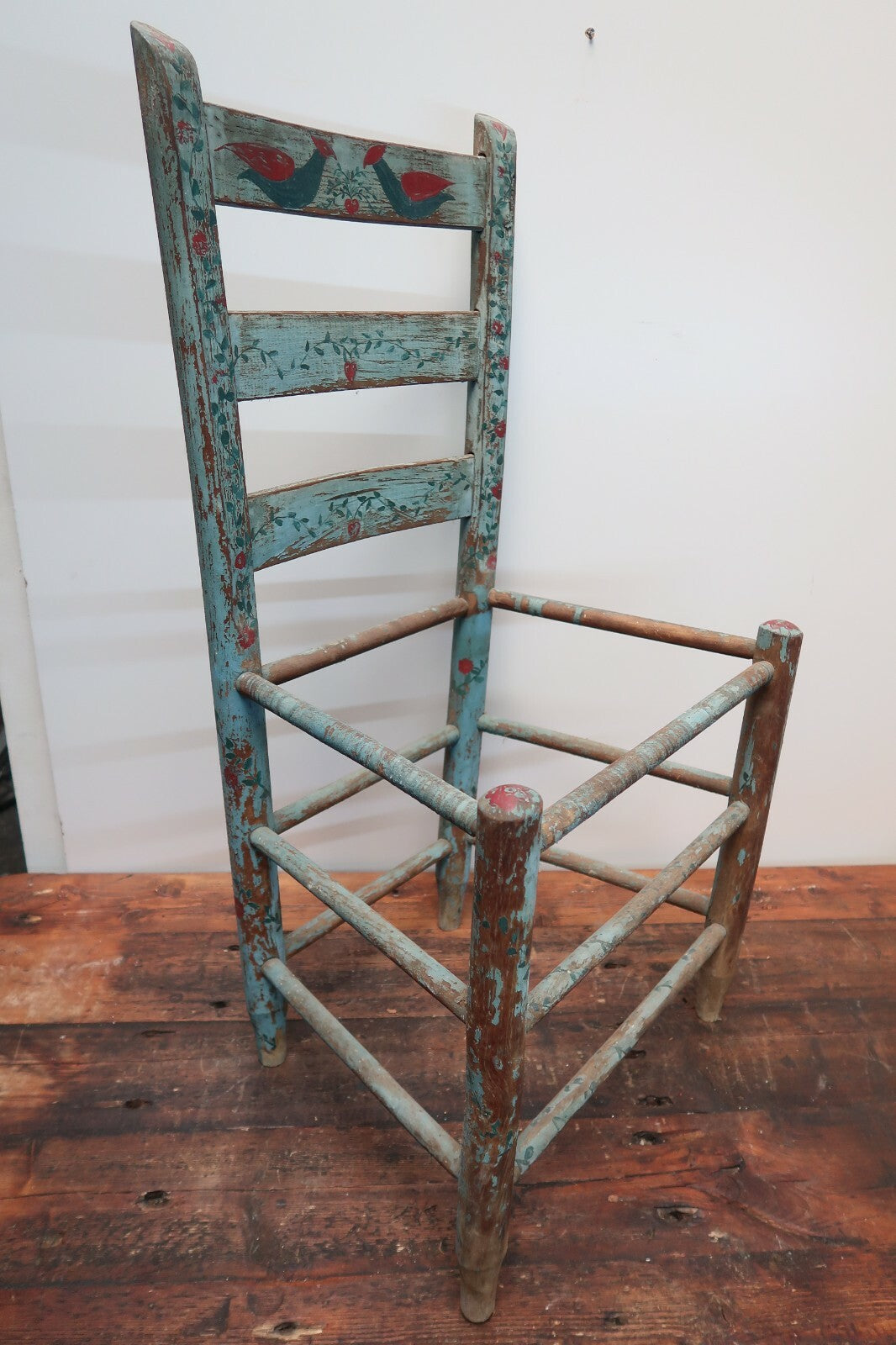 Vintage Ladder Back Dining Wooden Chair Farmhouse Rustic Hand Painted H 34.5"