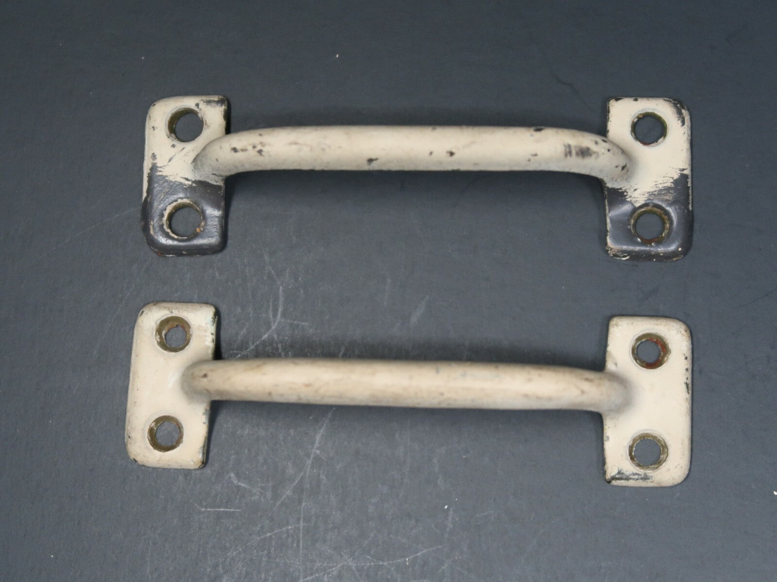 Set of 2 Vintage Brass Plated aluminum Cabinet Drawer Pulls Shabby Chic White