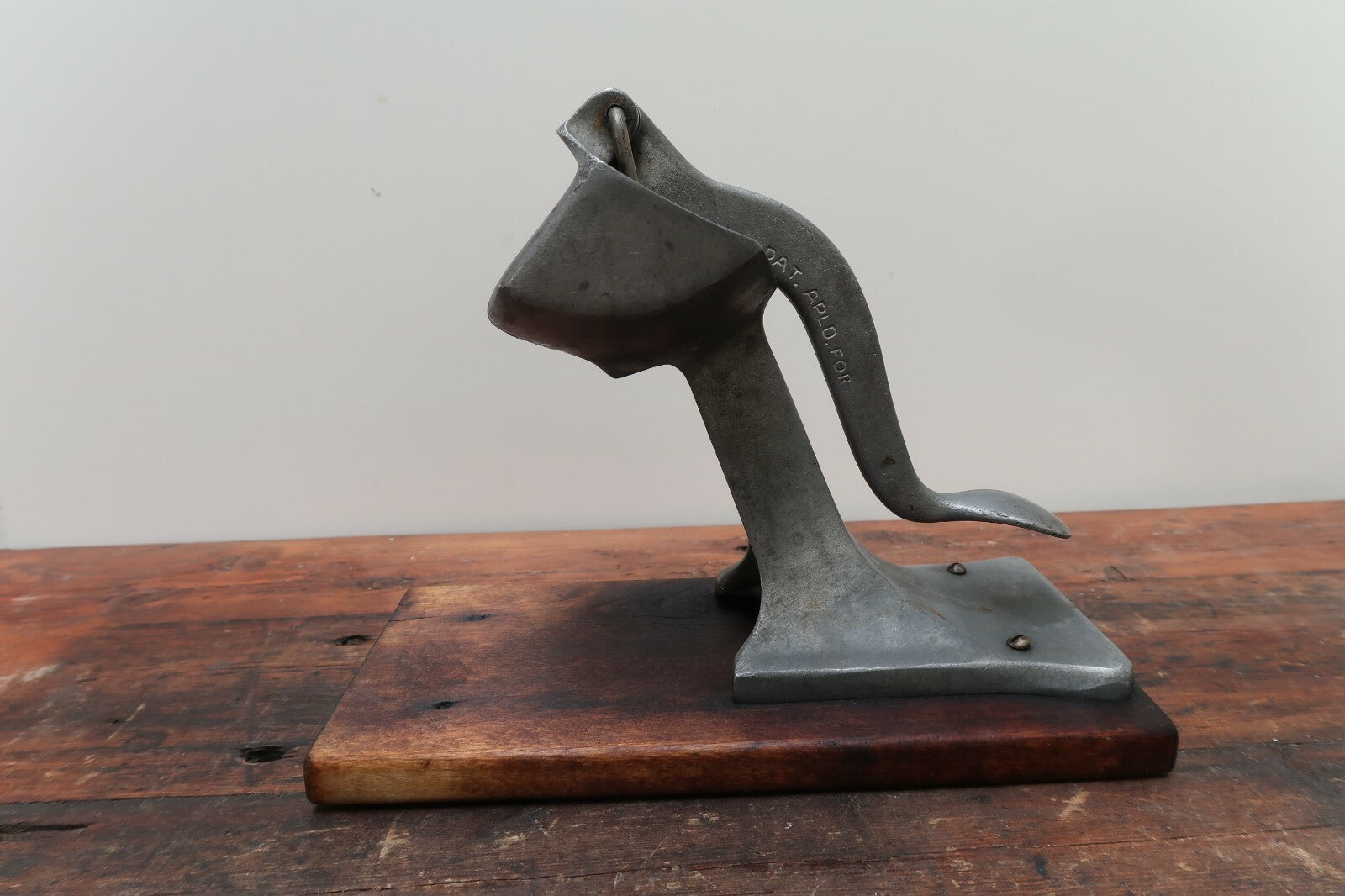 Vintage Aluminum Hand Press Juicer With Wood Base