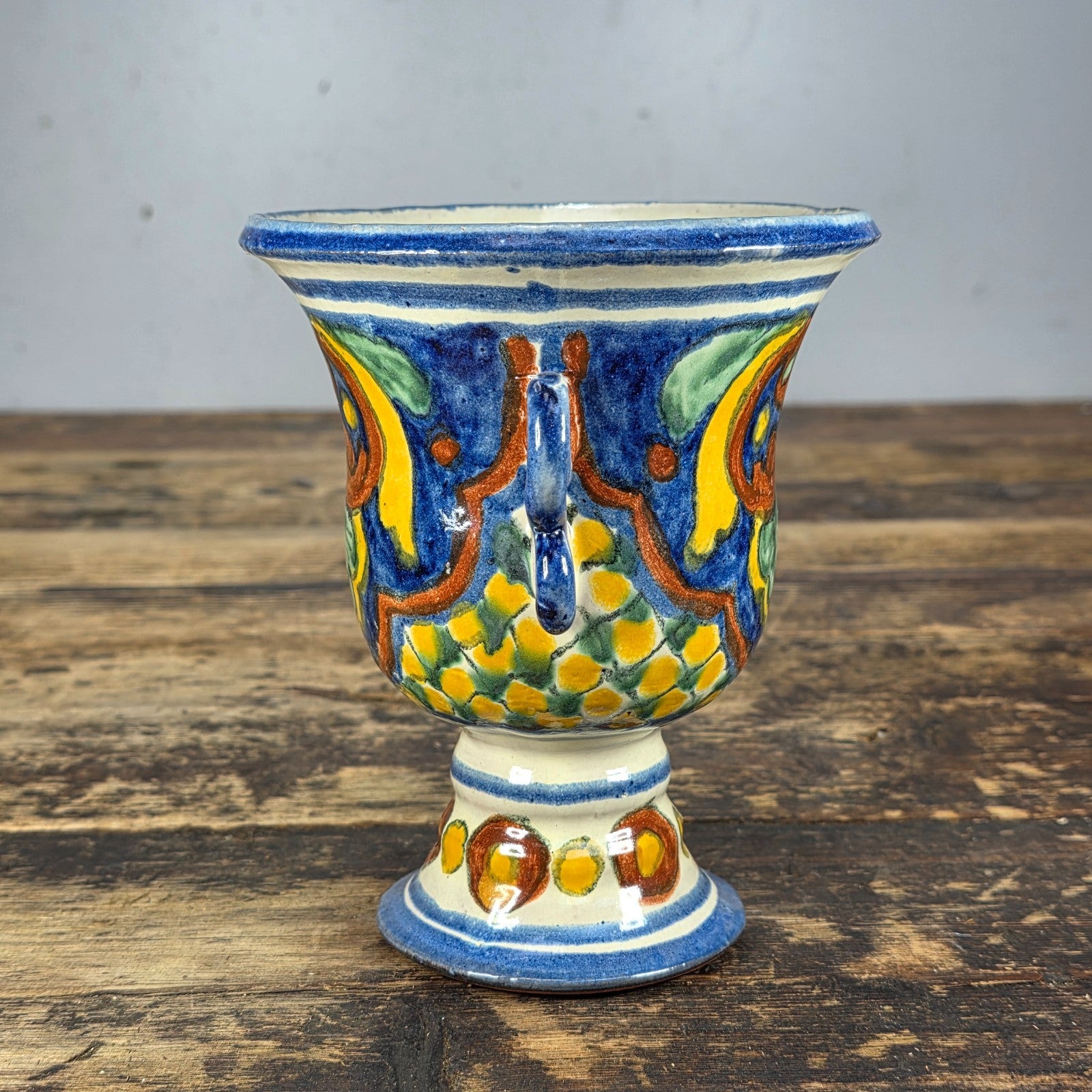 Vintage Mexican Talavera Hand-Painted Chalice Vase / Goblet Form Pottery
