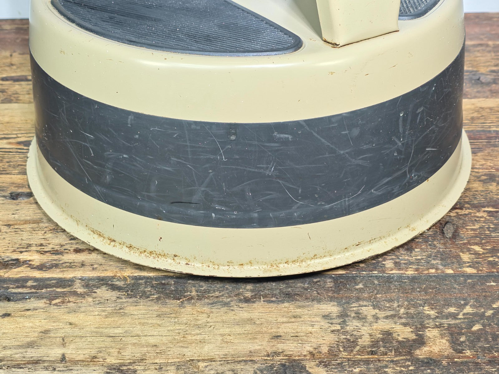 Vintage KIK-STEP Rolling Step Stool Beige Black Industrial 1980s USA