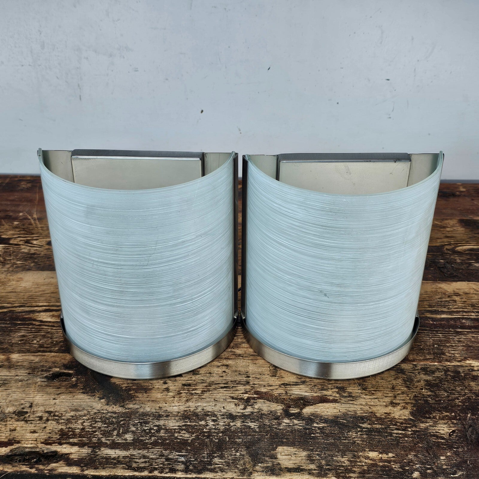 Set of 2 Brushed Nickel Vanity Light Wall Sconce With Textured Glass