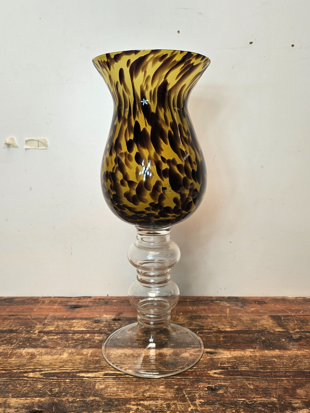 Large Tortoise Shell Hand Blown Glass Flower Vase 7.75" Dia x 20.75" H