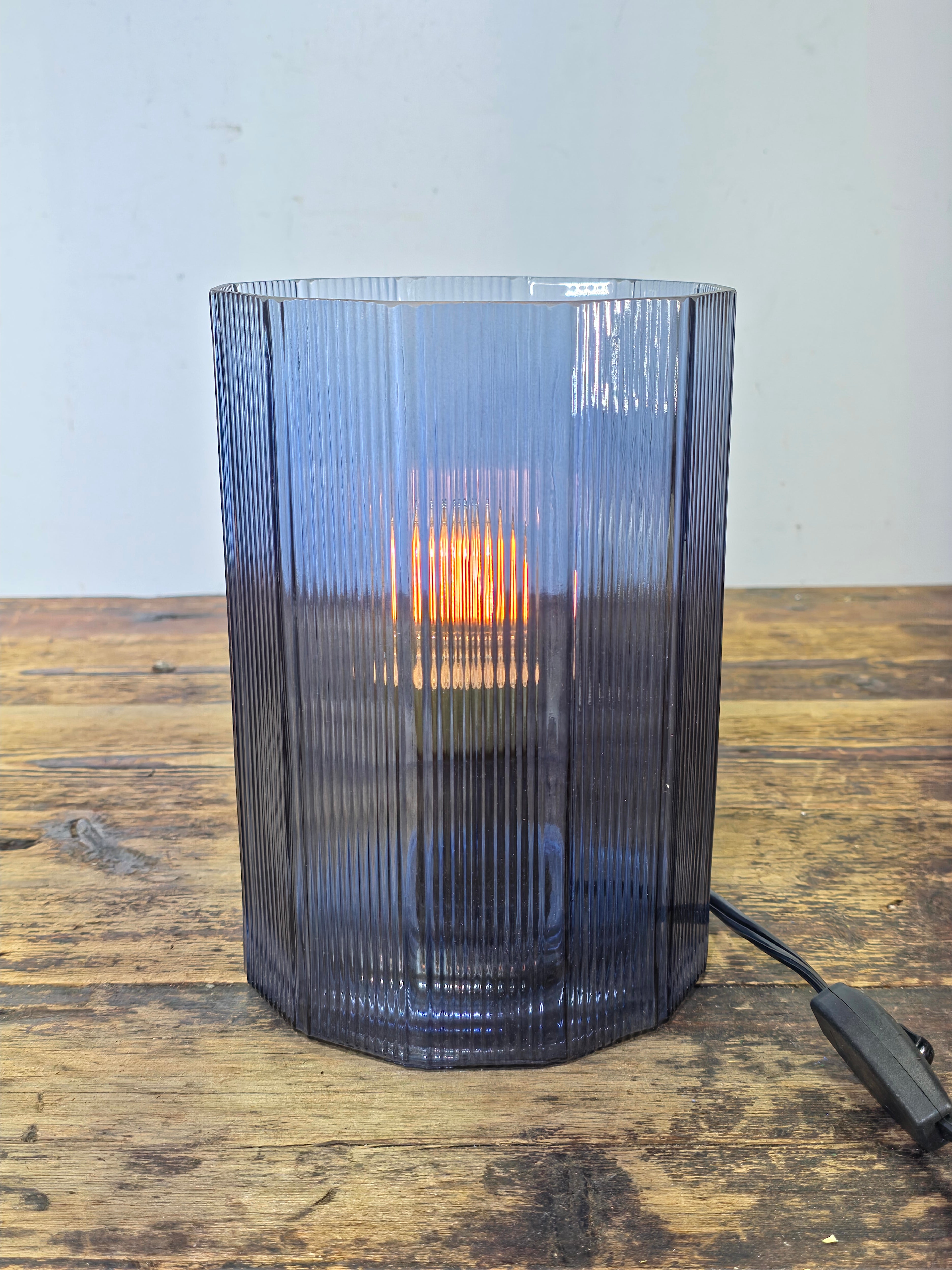 IKEA MIKROKLIN Table Lamp - 12-Sided Ribbed Glass Prism - Blue/Purple Smoke
