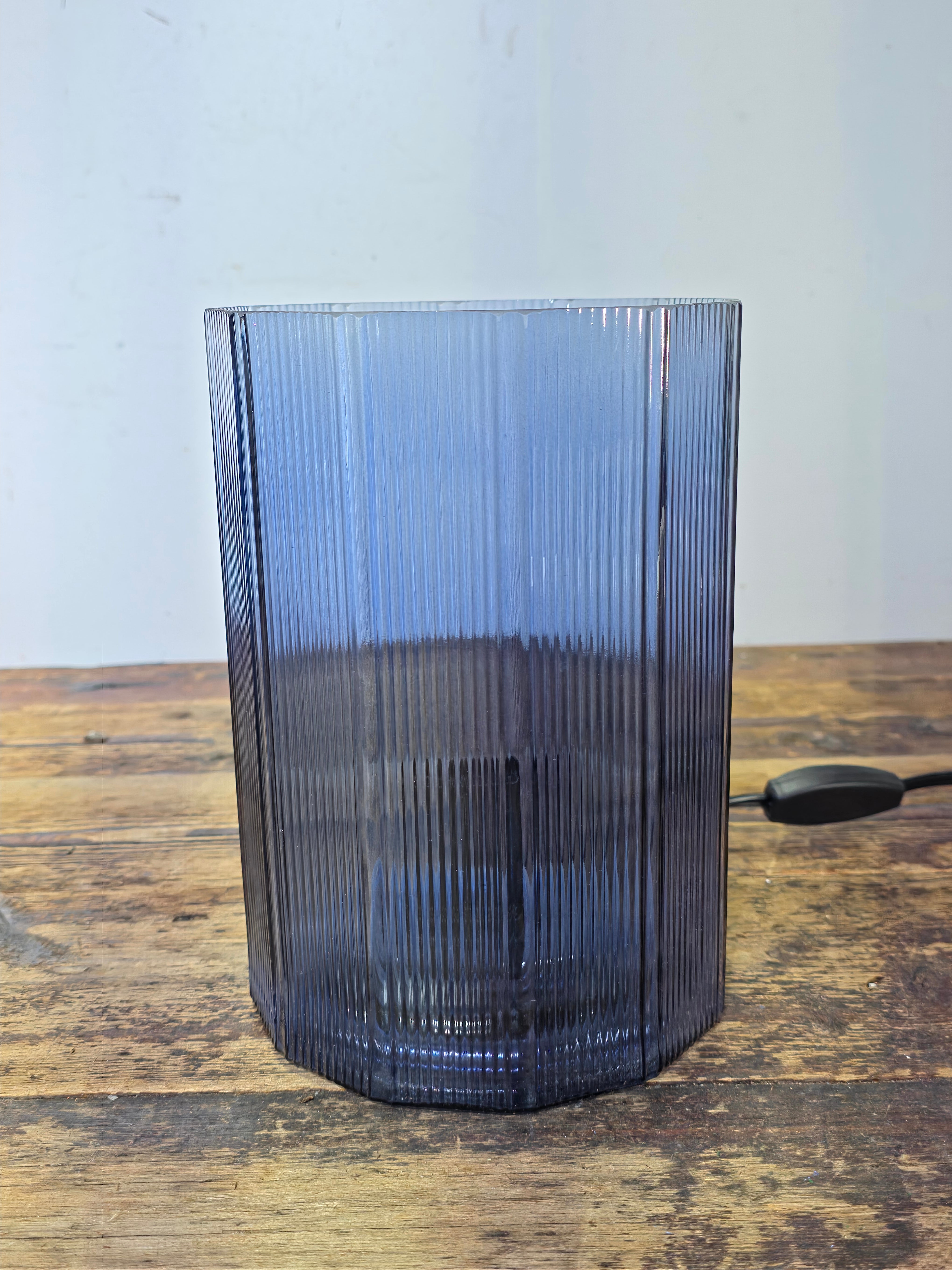 IKEA MIKROKLIN Table Lamp - 12-Sided Ribbed Glass Prism - Blue/Purple Smoke