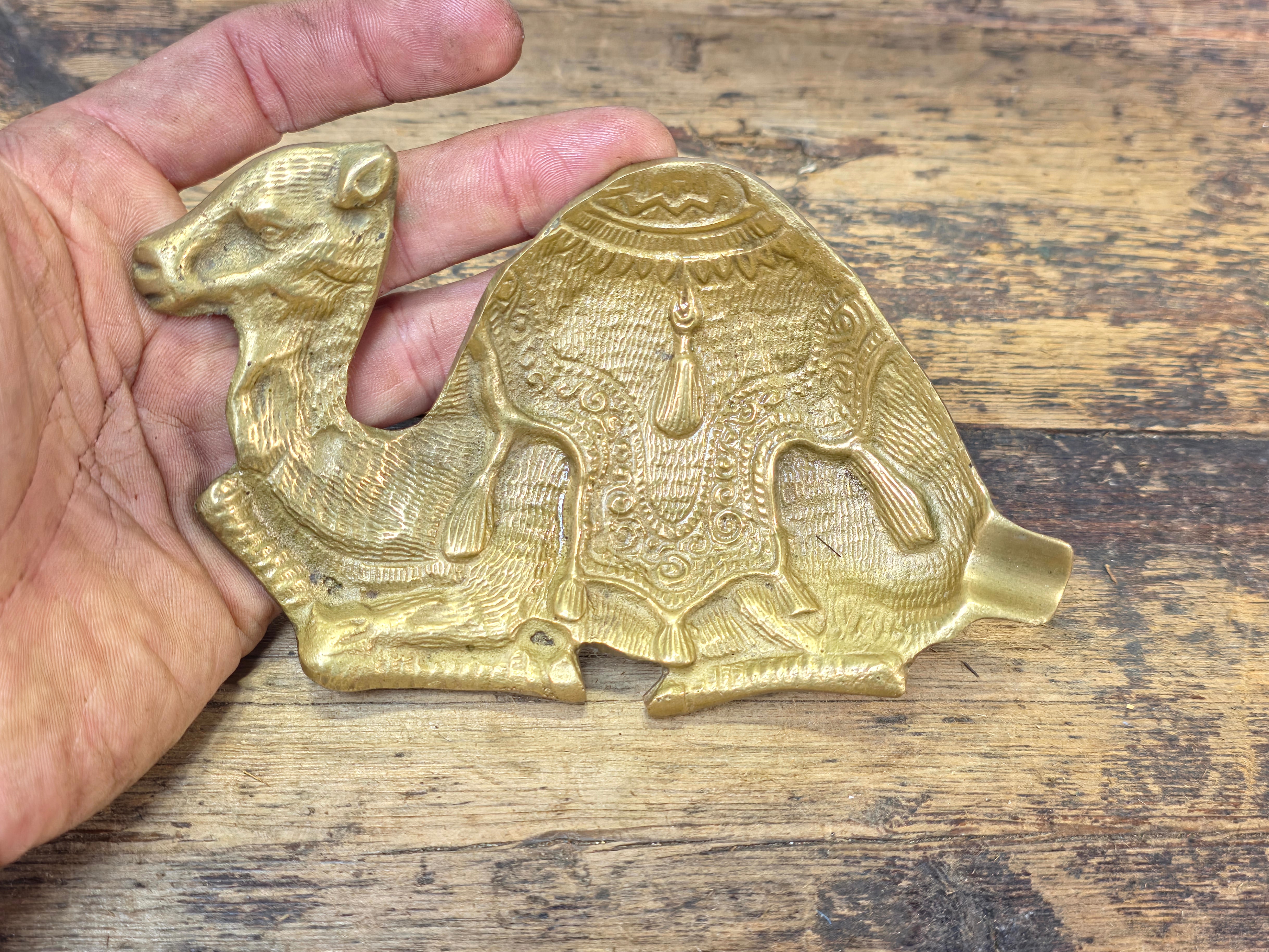 Vintage Solid Brass Camel Tray - Ornate Middle Eastern Style Decorative Ashtray