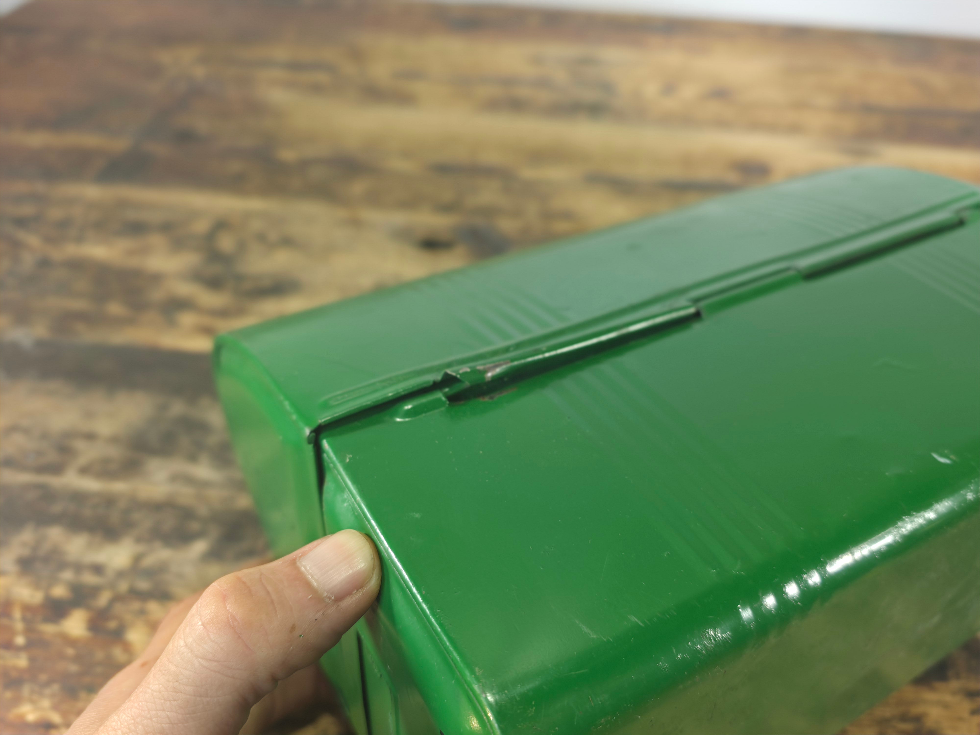 Vintage Industrial Dome-Top Metal Lunch Box - Deep Green Repaint Rustic