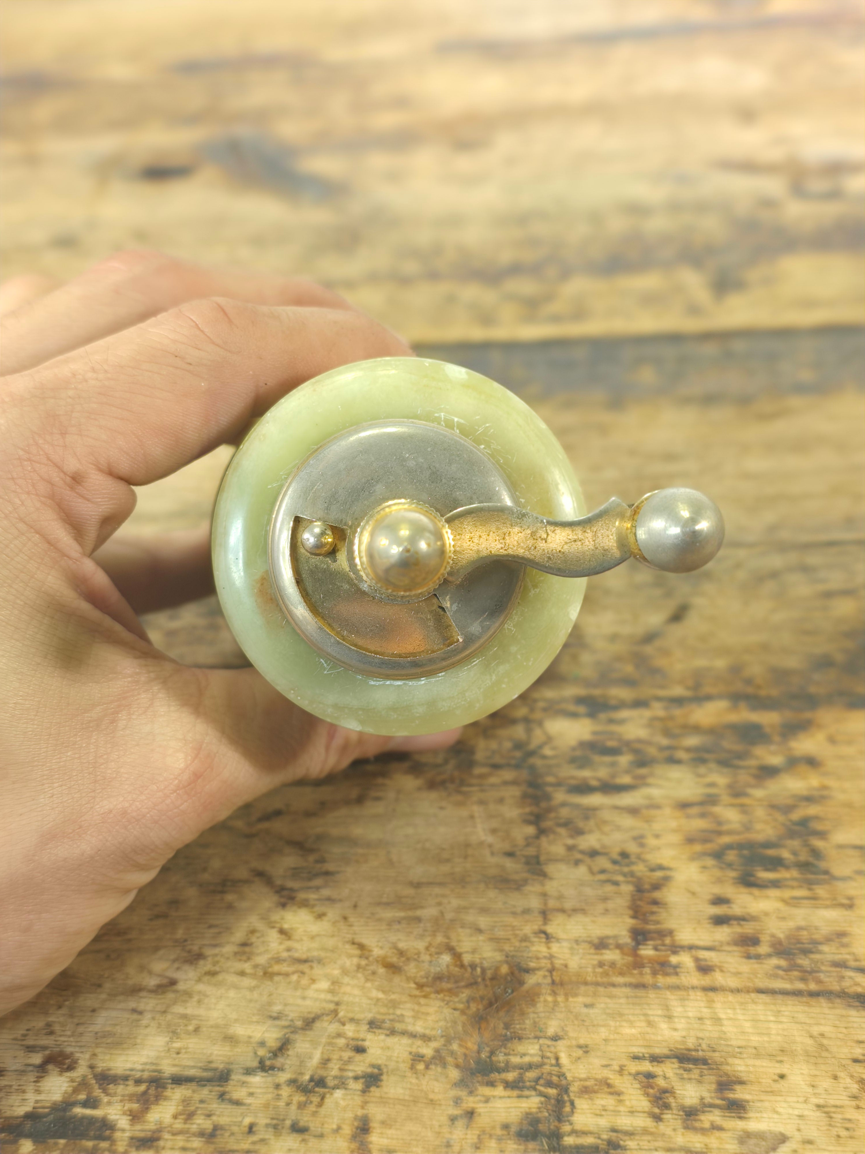 Vintage Italian Onyx & Brass Pepper Mill - Guaranteed Steel Italy - Mid-Century