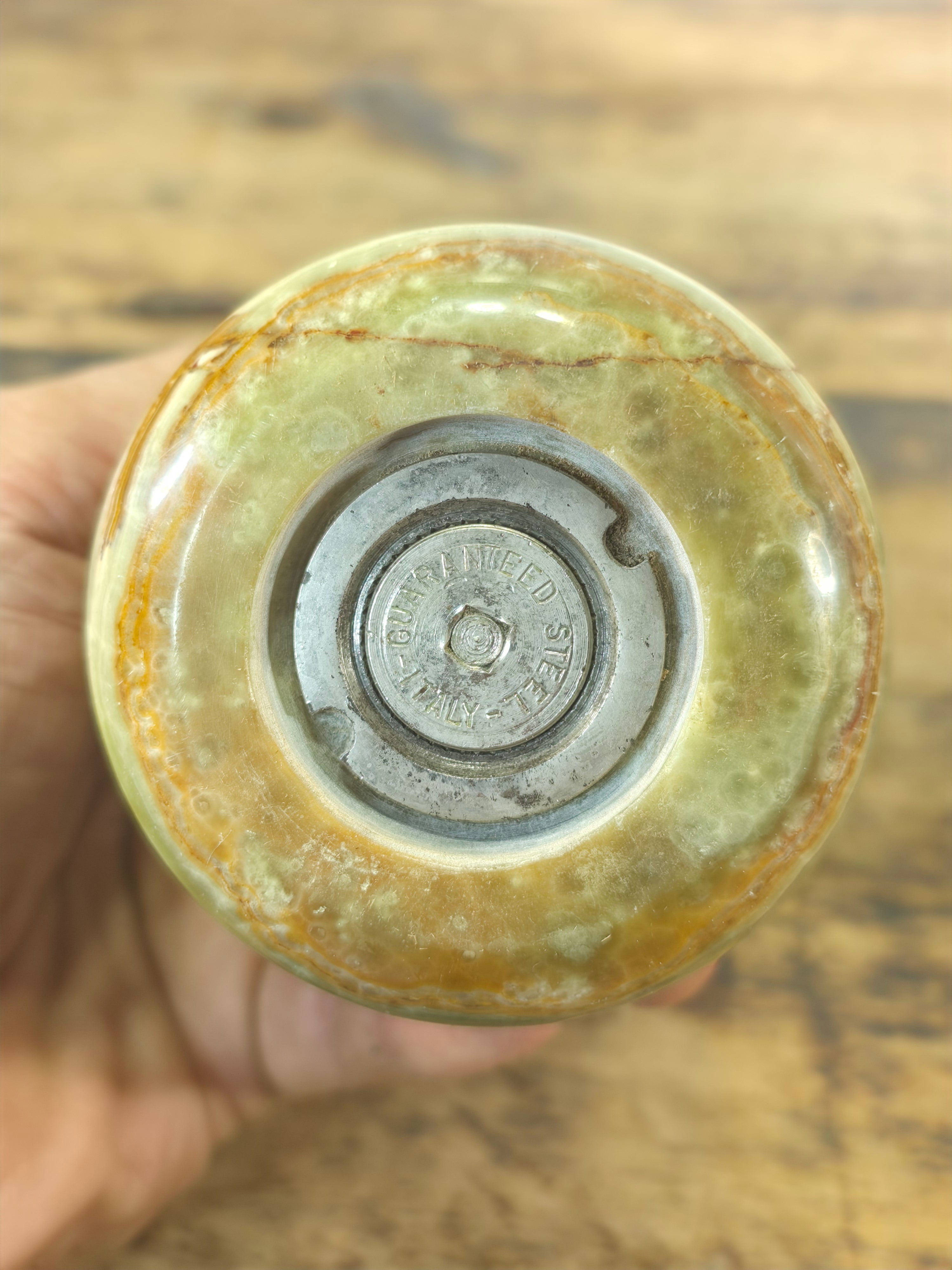 Vintage Italian Onyx & Brass Pepper Mill - Guaranteed Steel Italy - Mid-Century