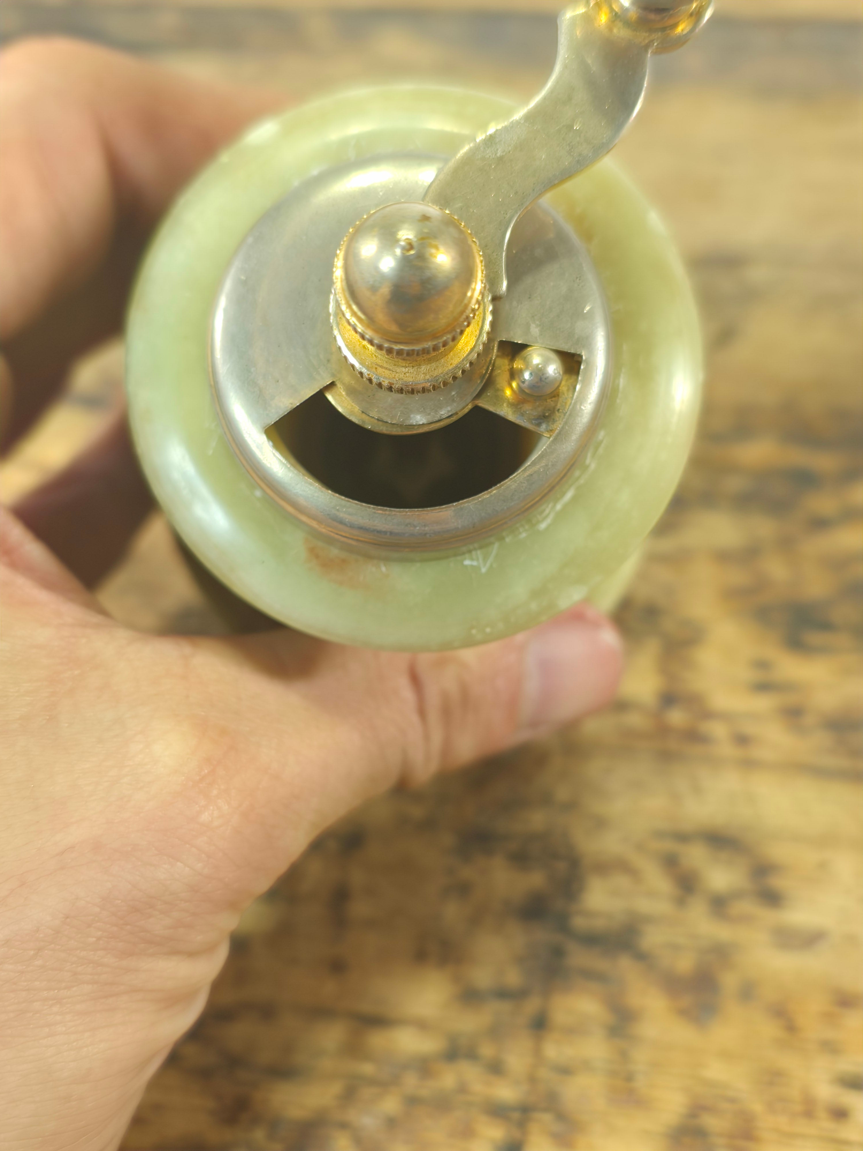 Vintage Italian Onyx & Brass Pepper Mill - Guaranteed Steel Italy - Mid-Century