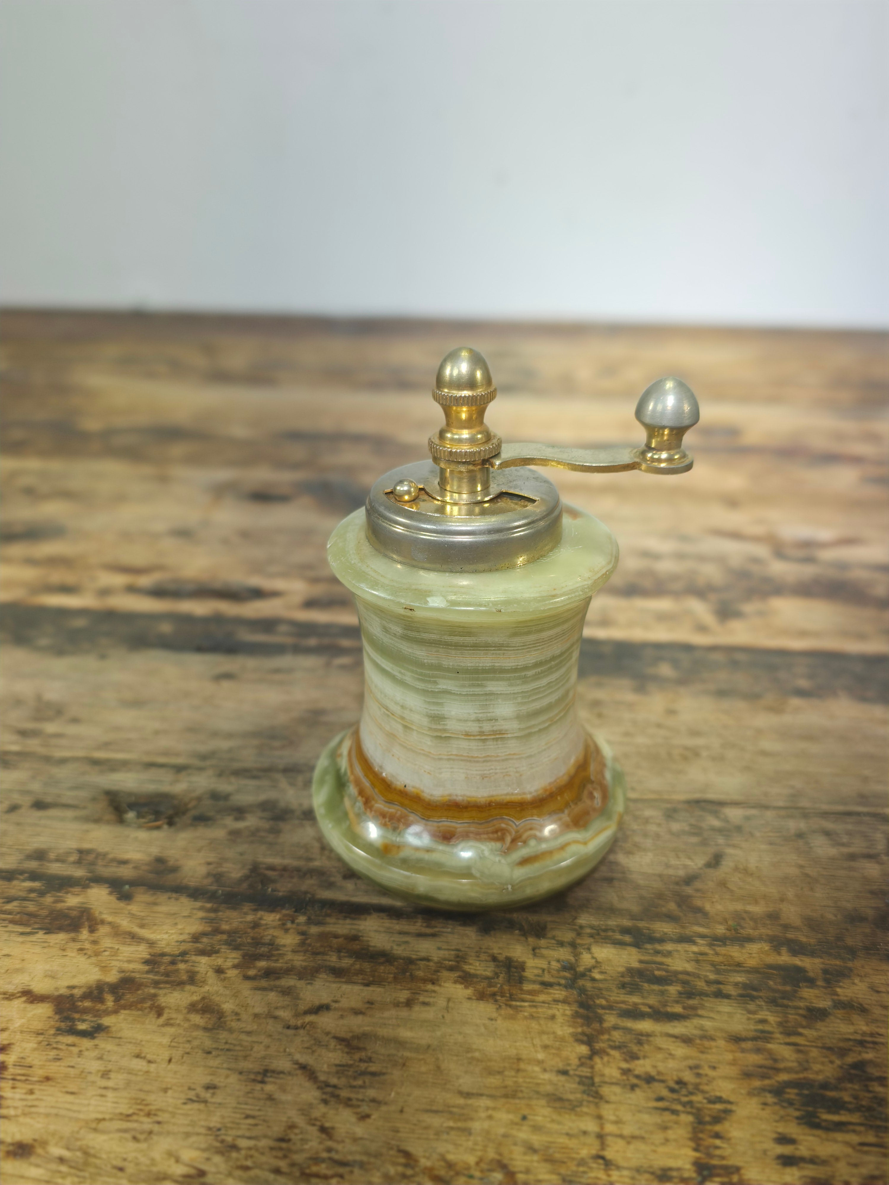 Vintage Italian Onyx & Brass Pepper Mill - Guaranteed Steel Italy - Mid-Century