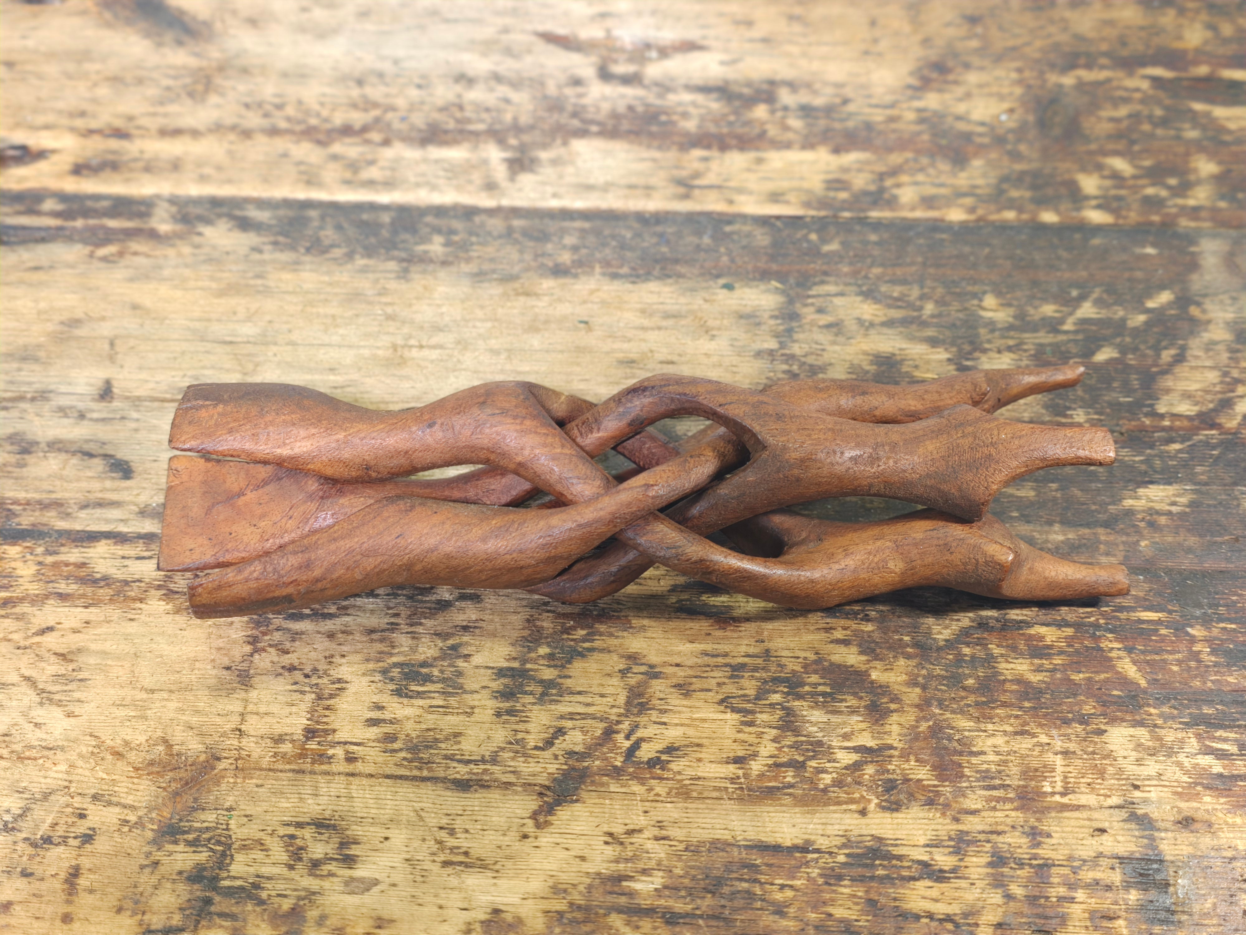 Vintage Hand-Carved Wooden Cobra Tripod Stand - Interlocking Folding Design