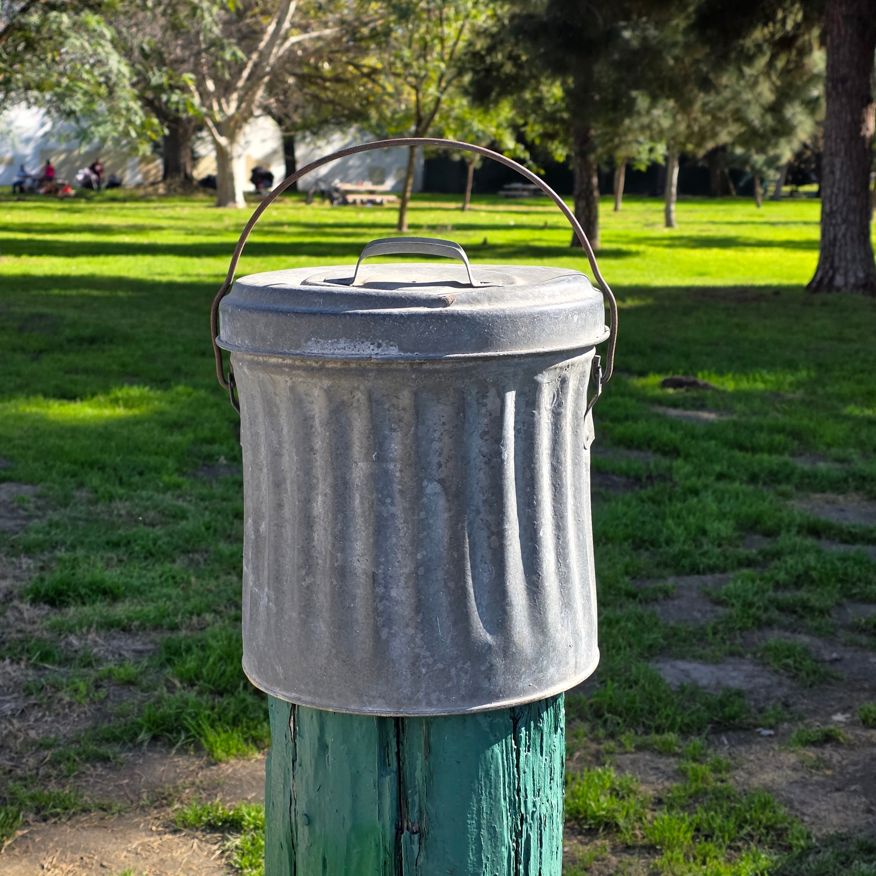 Vintage Galvanized Metal Mini Trash Can with Lid - 3 Gallon - Industrial Decor