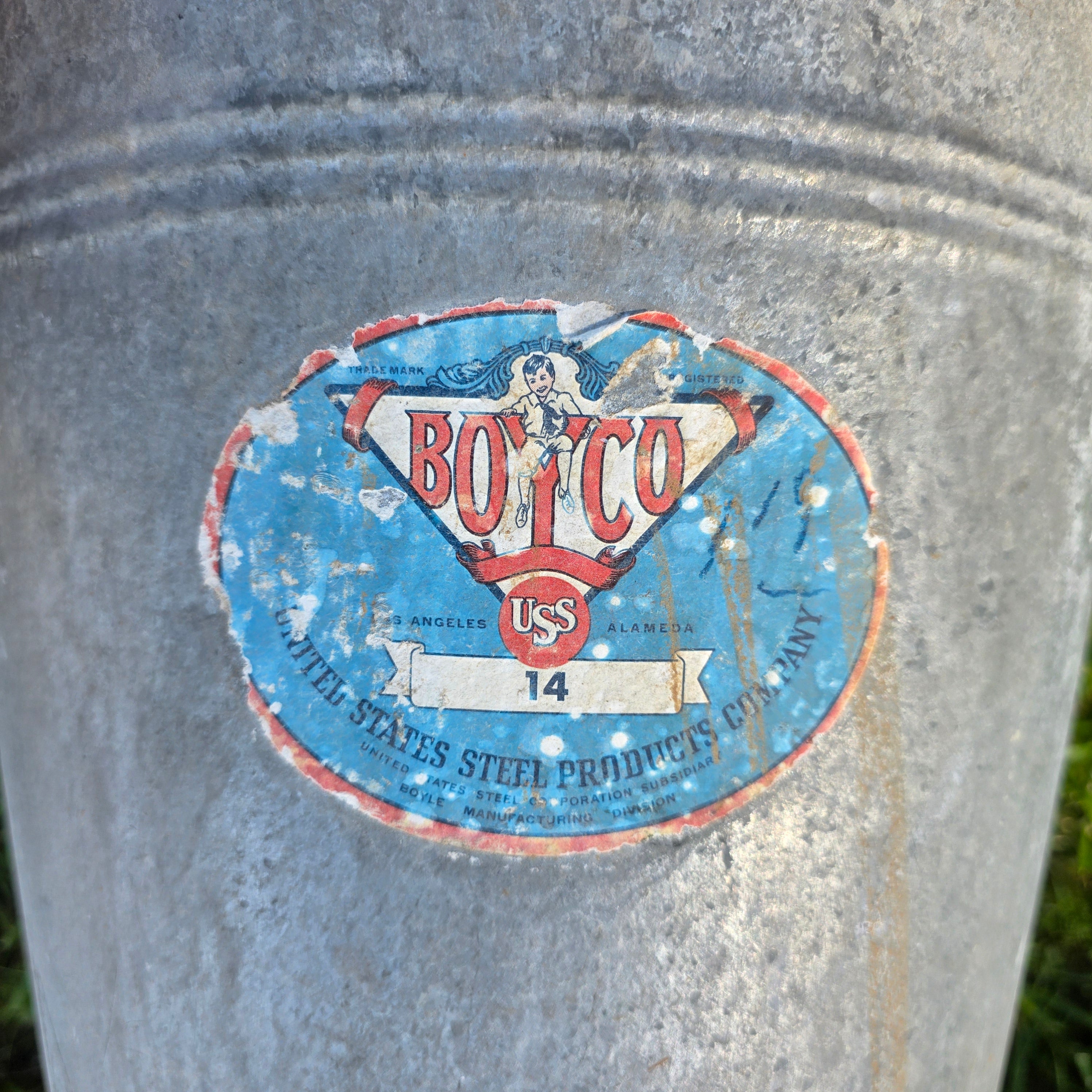 Vintage BOYCO Galvanized Metal Utility Bucket - 3 Gallon - USS 14