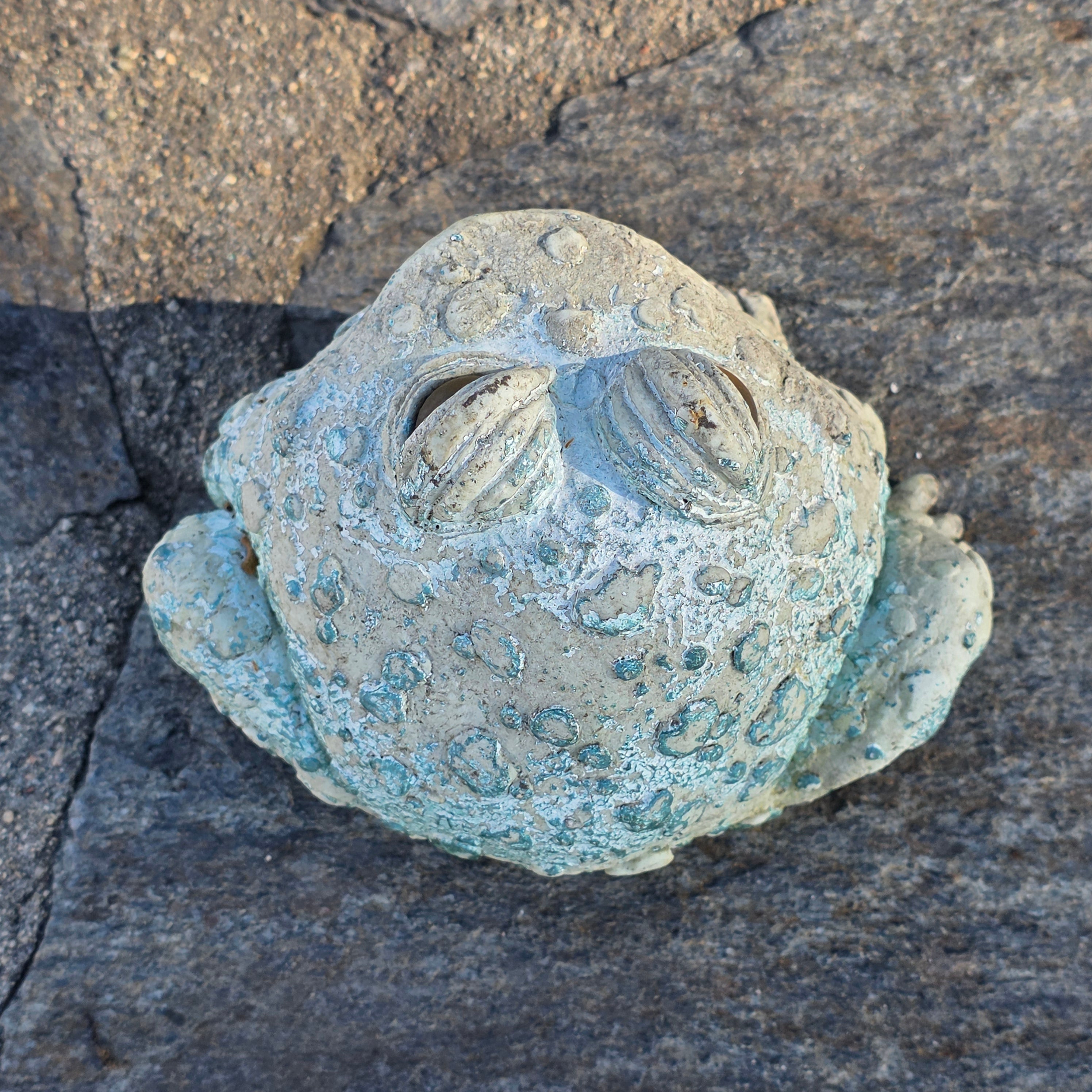 Vintage Cast Resin Toad Garden Statue - Weathered Verdigris Patina