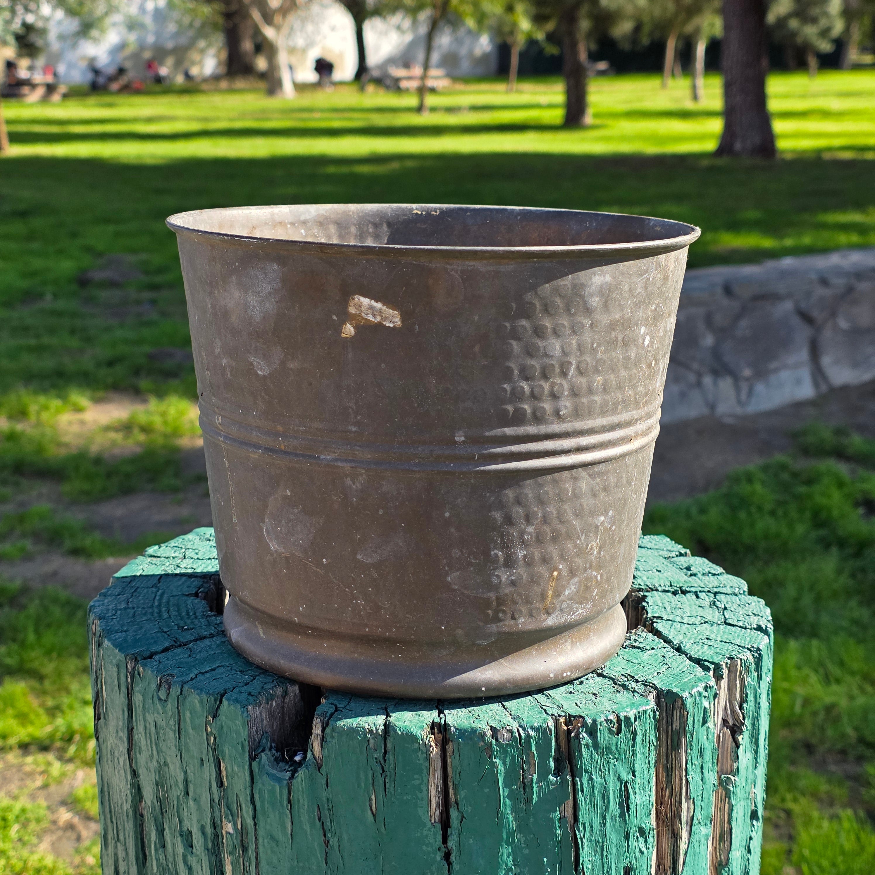 Vintage Solid Brass Planter - Hammered Finish - Made in India - 8.5" Round
