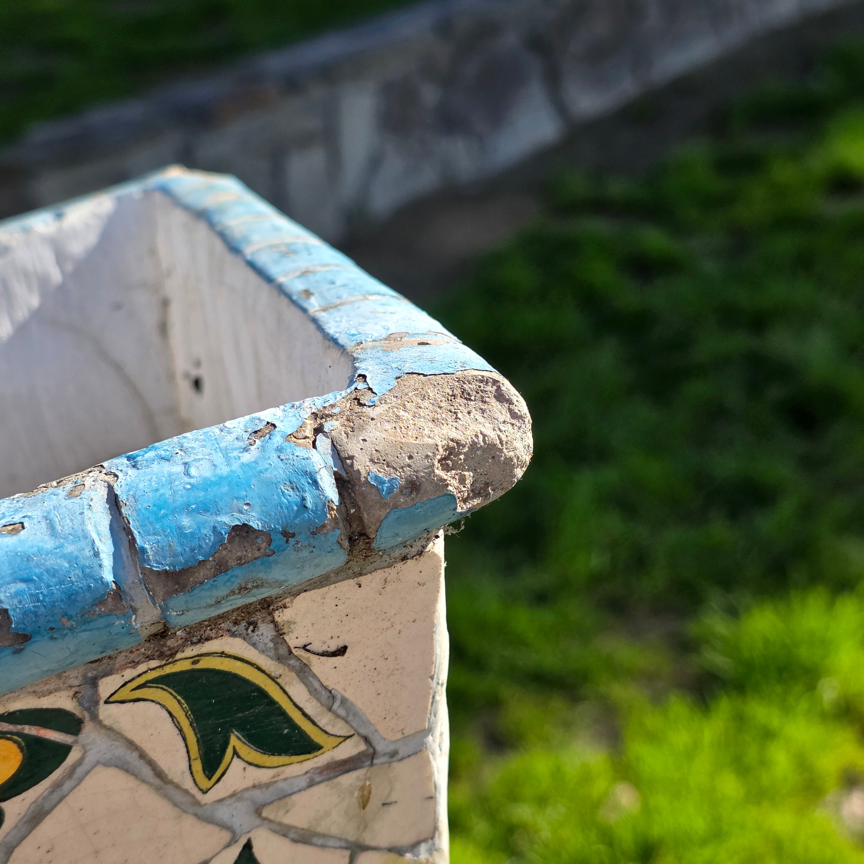 Vintage Mediterranean-Style Mosaic Tile Planter - Square Tapered Pot (As-Is)