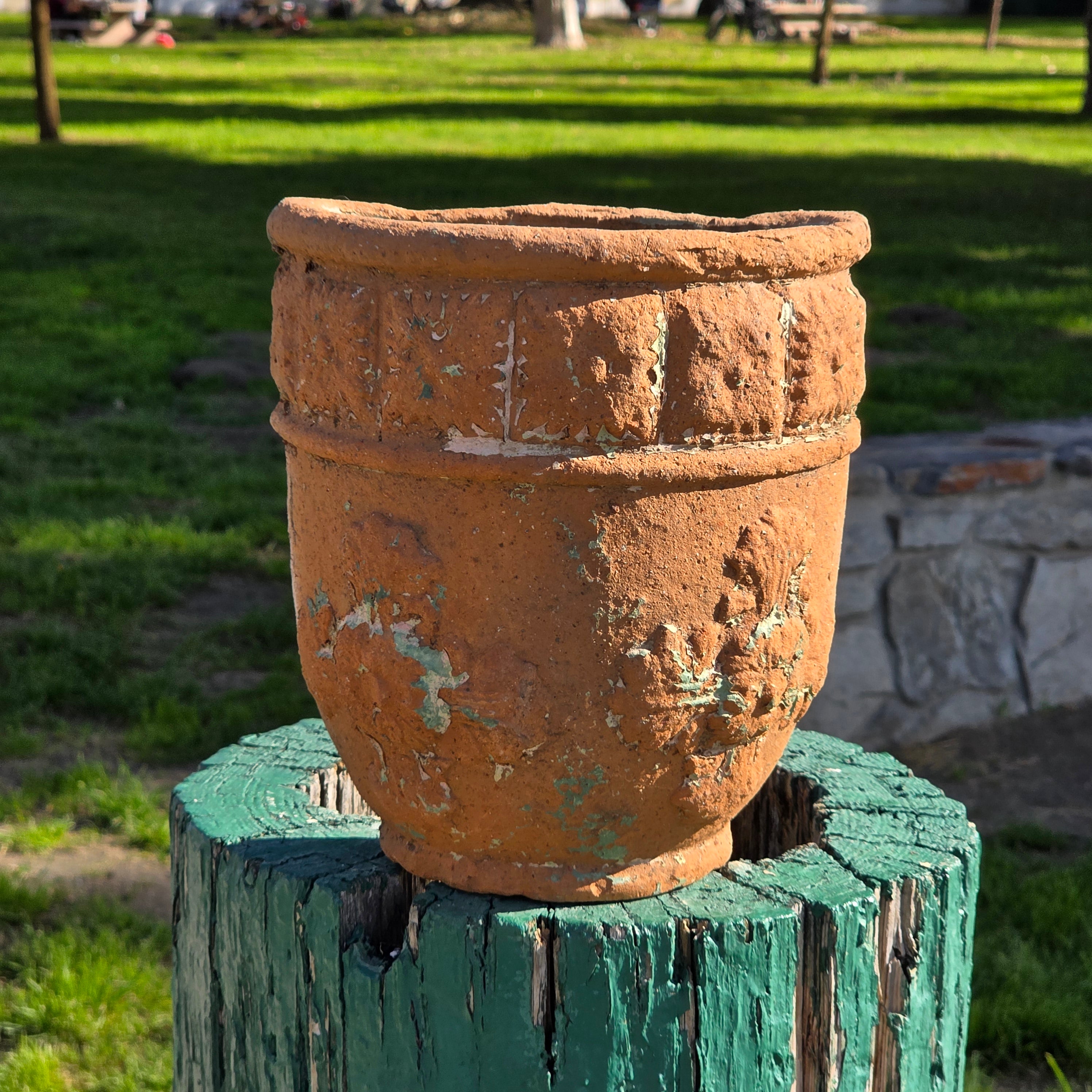 Vintage Half-Moon Wall Terracotta Planter - Relief Floral Motif