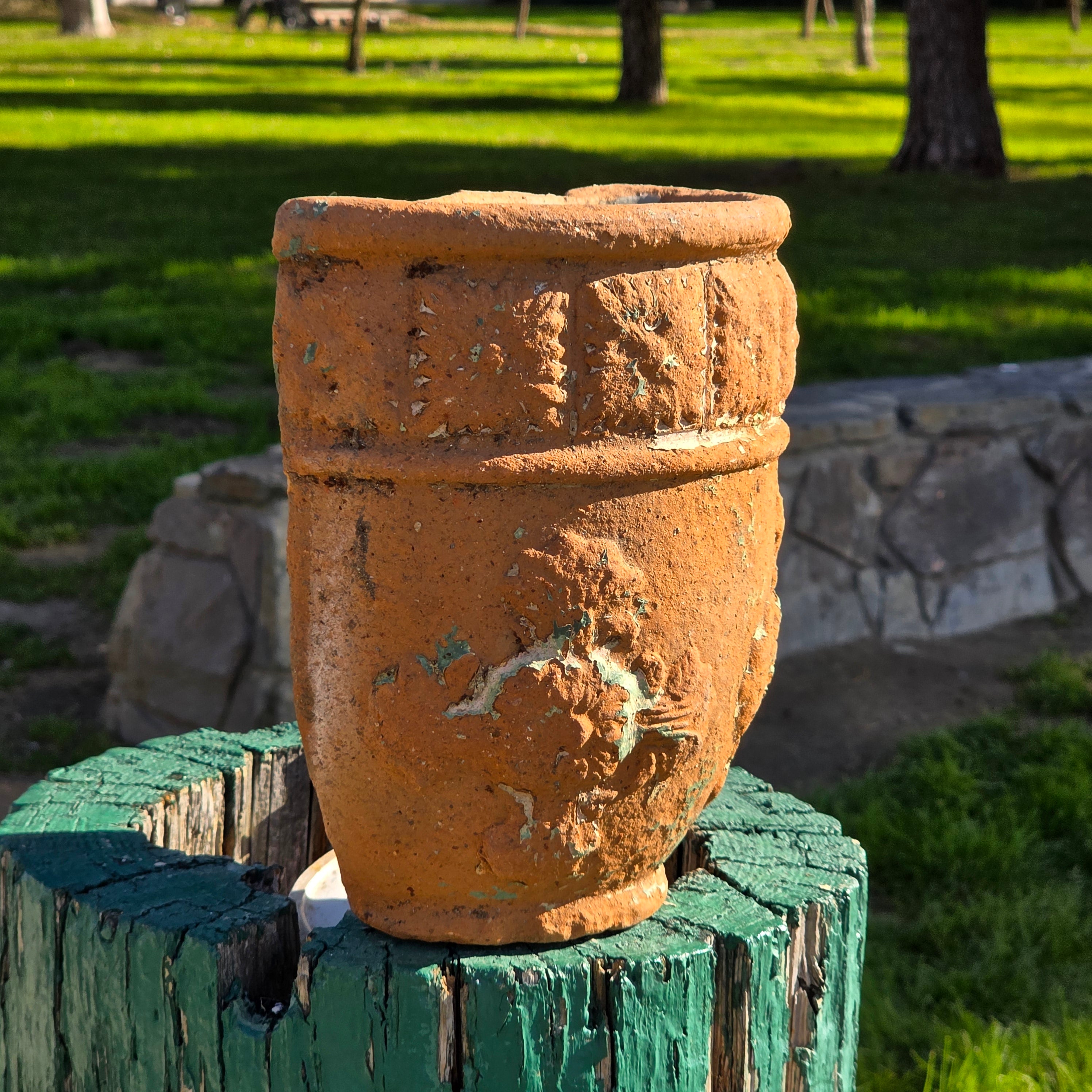 Vintage Half-Moon Wall Terracotta Planter - Relief Floral Motif