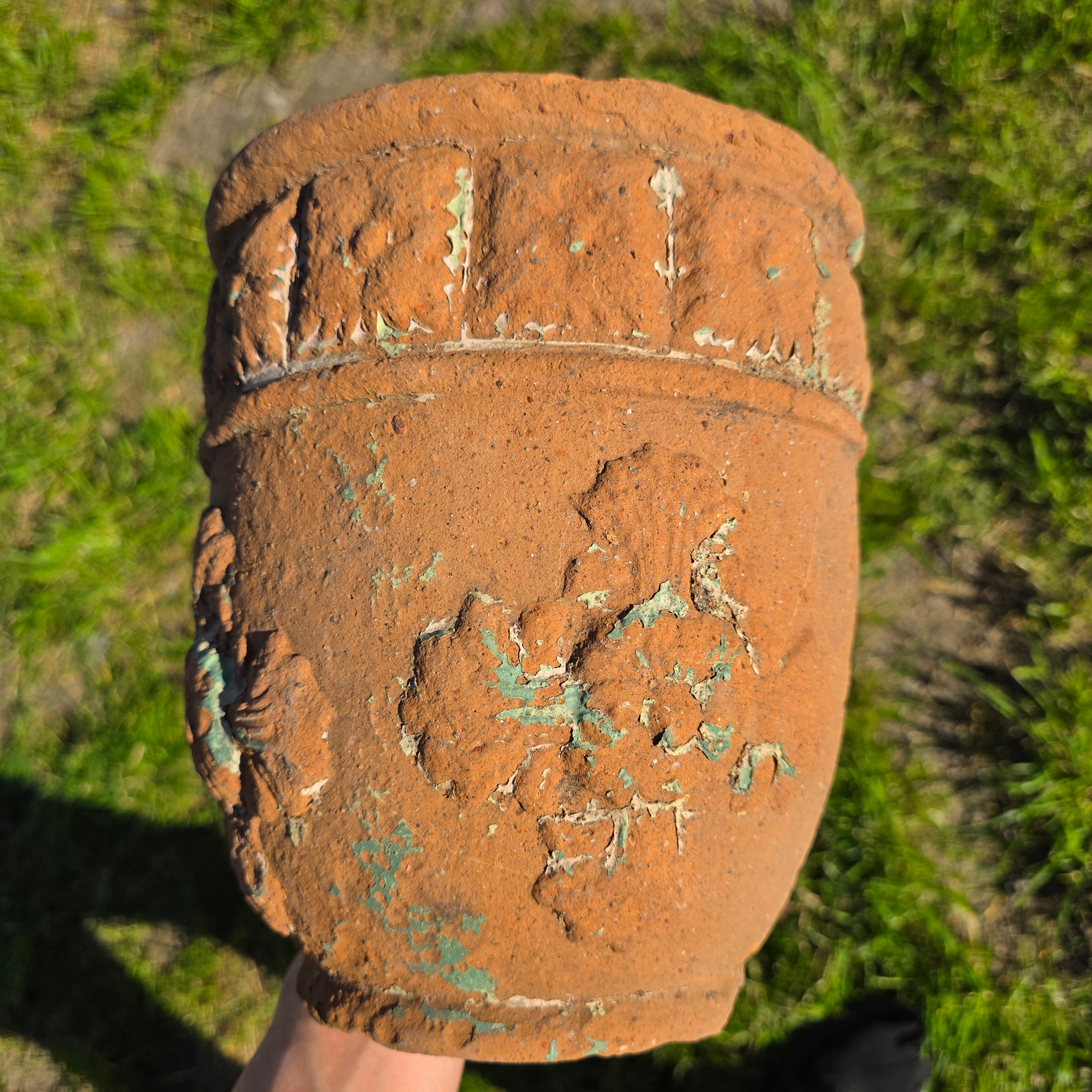 Vintage Half-Moon Wall Terracotta Planter - Relief Floral Motif