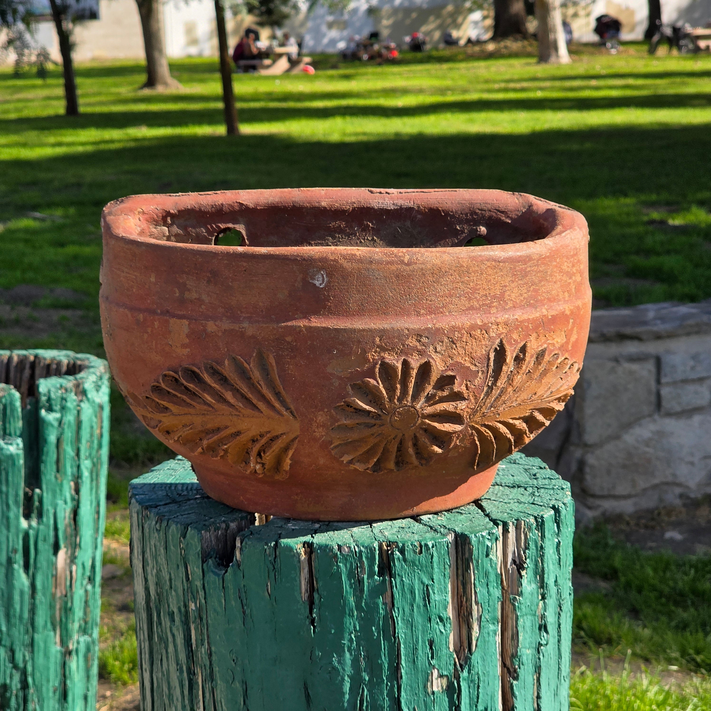 Vintage Heavyweight Terracotta Wall Planter - Elaborate Floral Relief