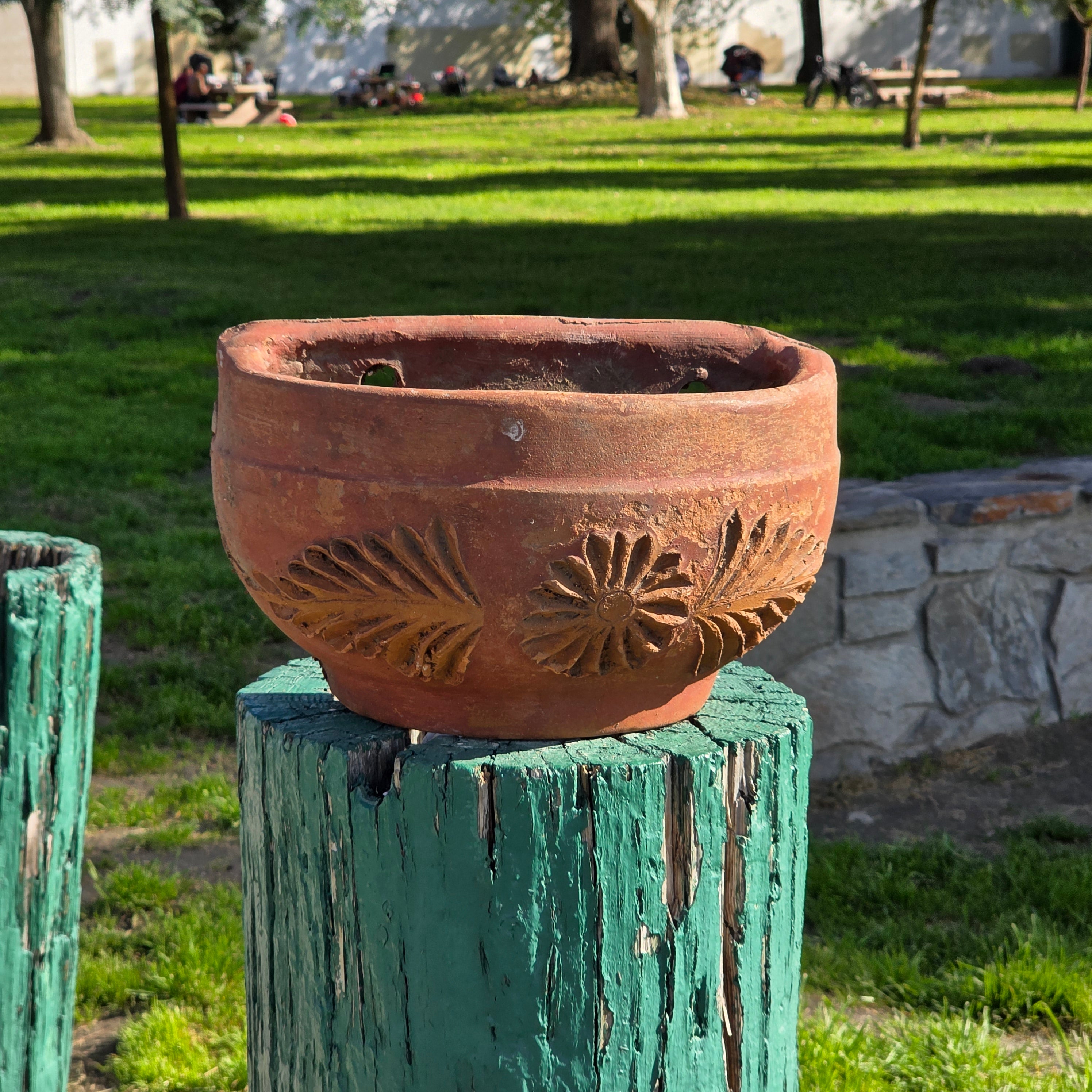 Vintage Heavyweight Terracotta Wall Planter - Elaborate Floral Relief